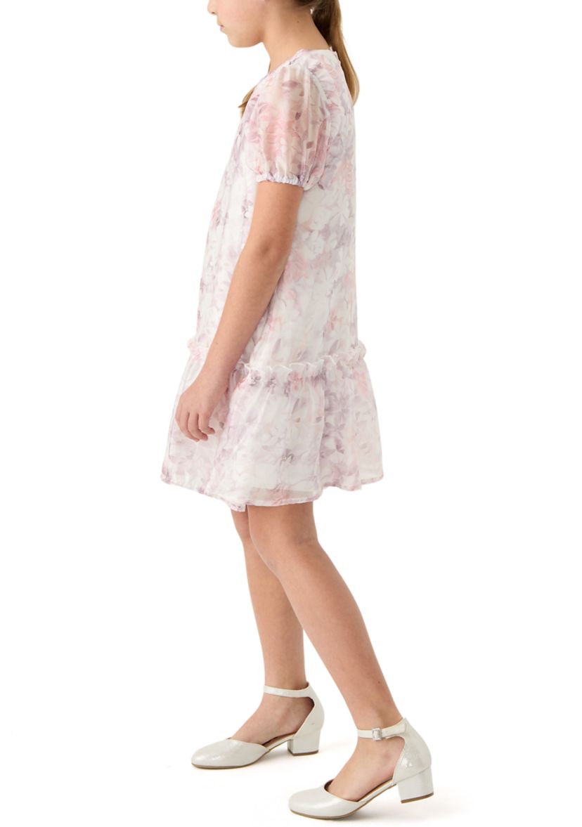 Womens Puff Sleeve Floral Dress