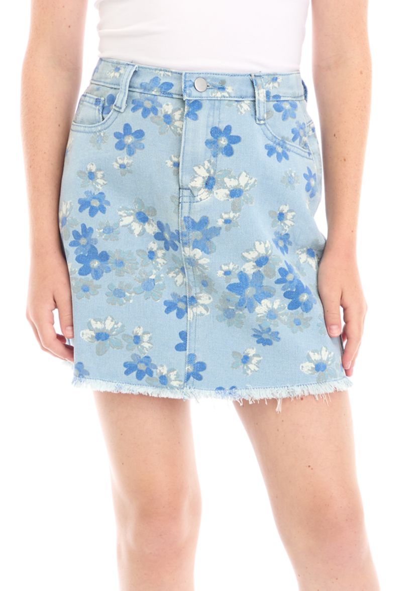 Girls 7-16 Floral Printed Denim Skirt