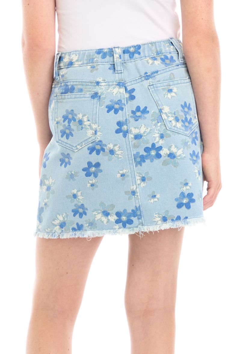 Girls 7-16 Floral Printed Denim Skirt