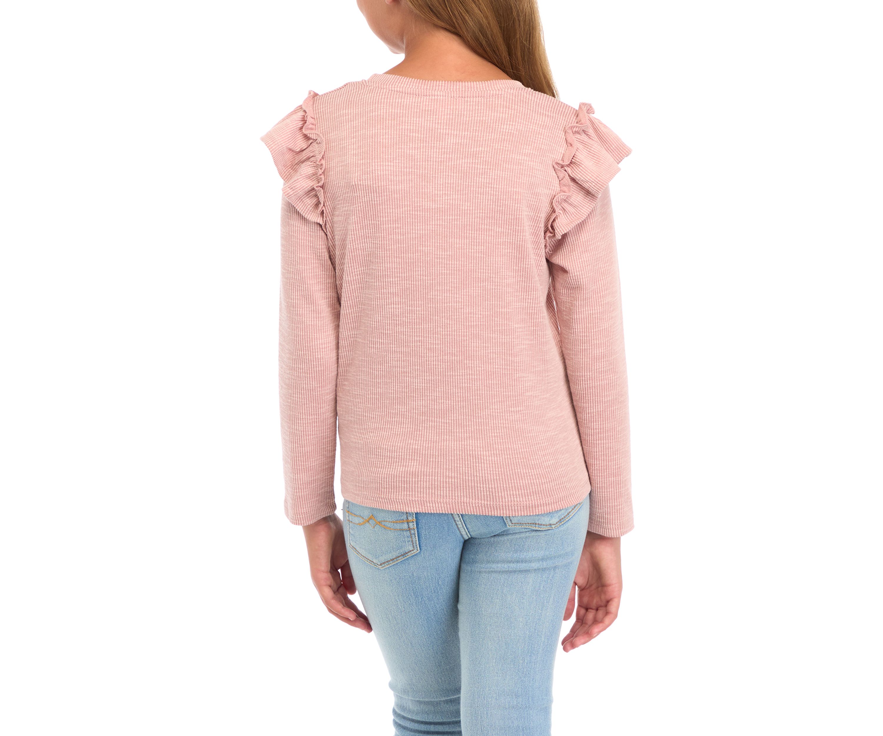 Girls 7-16 Marled Textured Ruffle Detail Scoop Knit Top