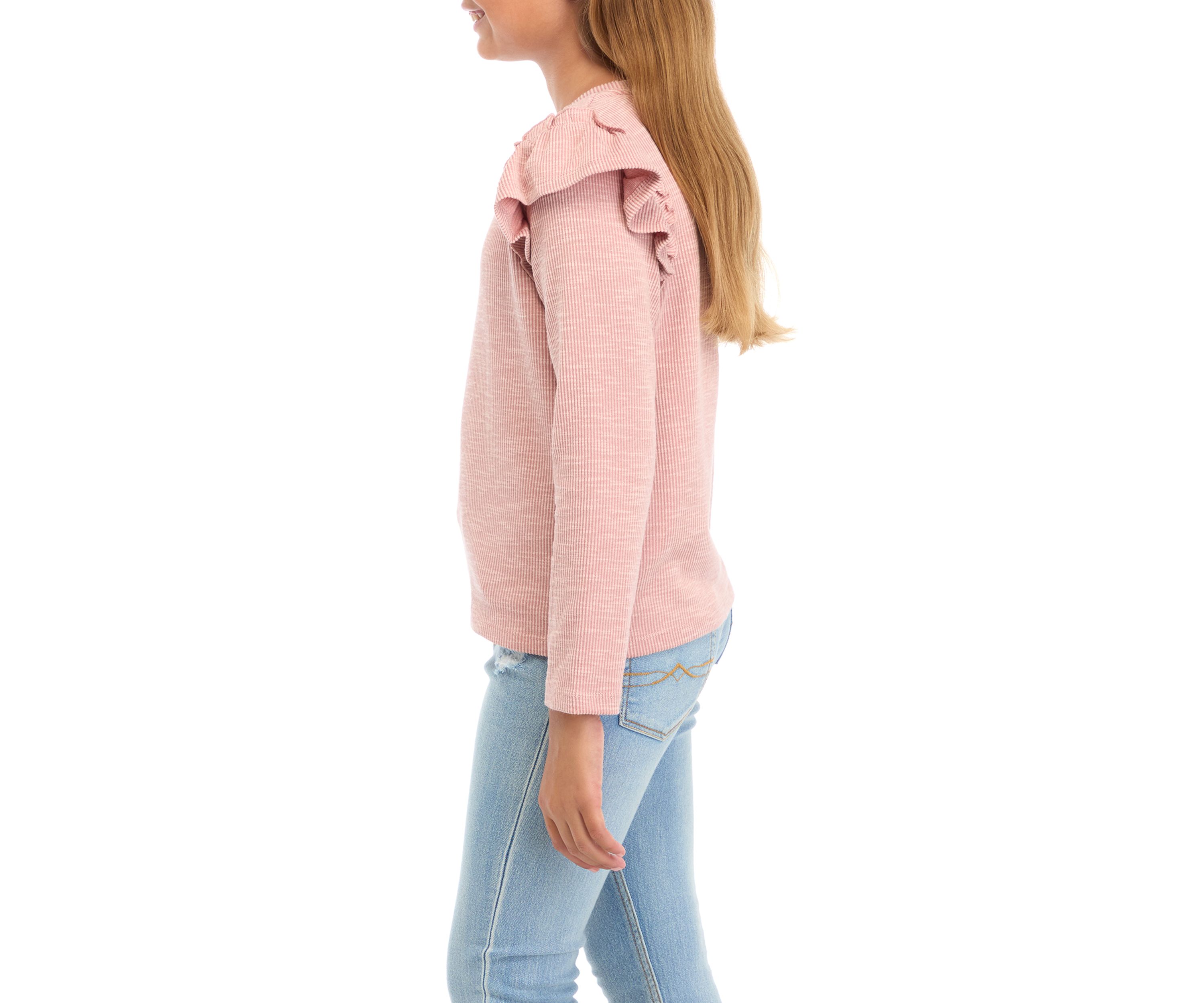 Girls 7-16 Marled Textured Ruffle Detail Scoop Knit Top