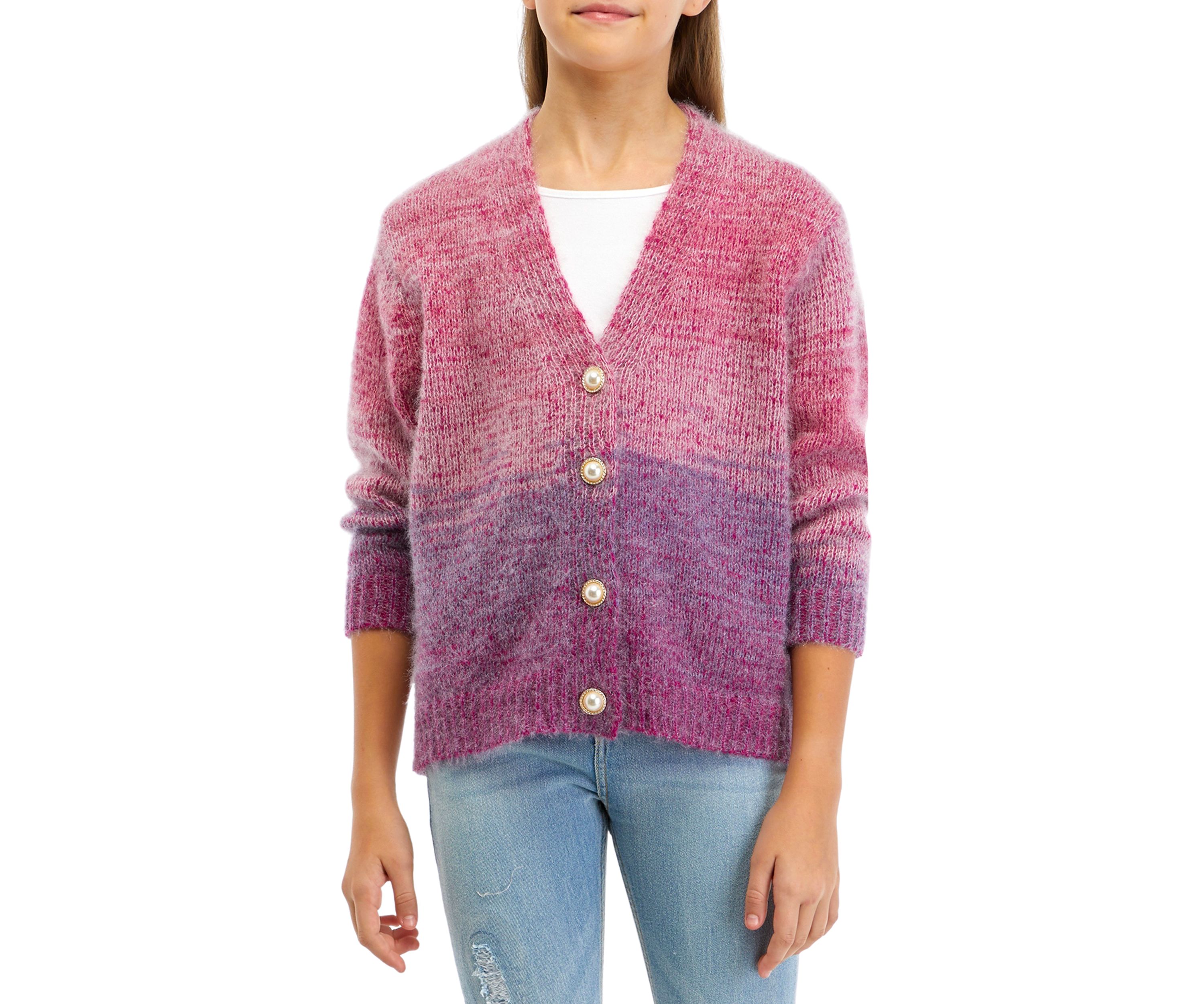 Girls 7-16 Sweater Knit Cardigan with Pearl Buttons