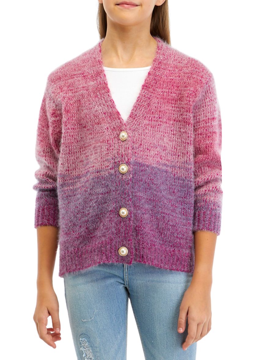 Girls 7-16 Sweater Knit Cardigan with Pearl Buttons
