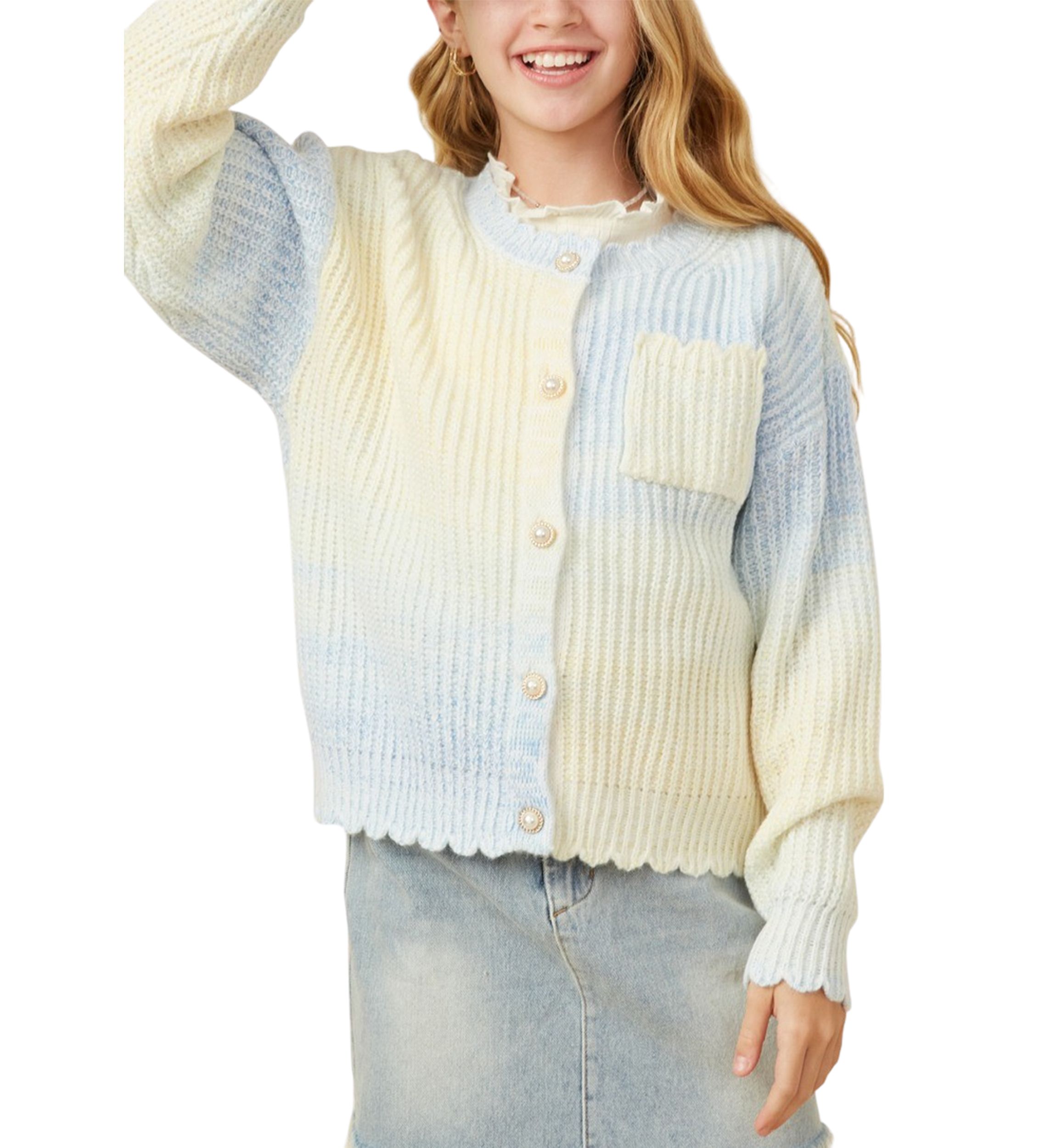 Girls 7-16 Ombré Cardigan with Pearl Buttons