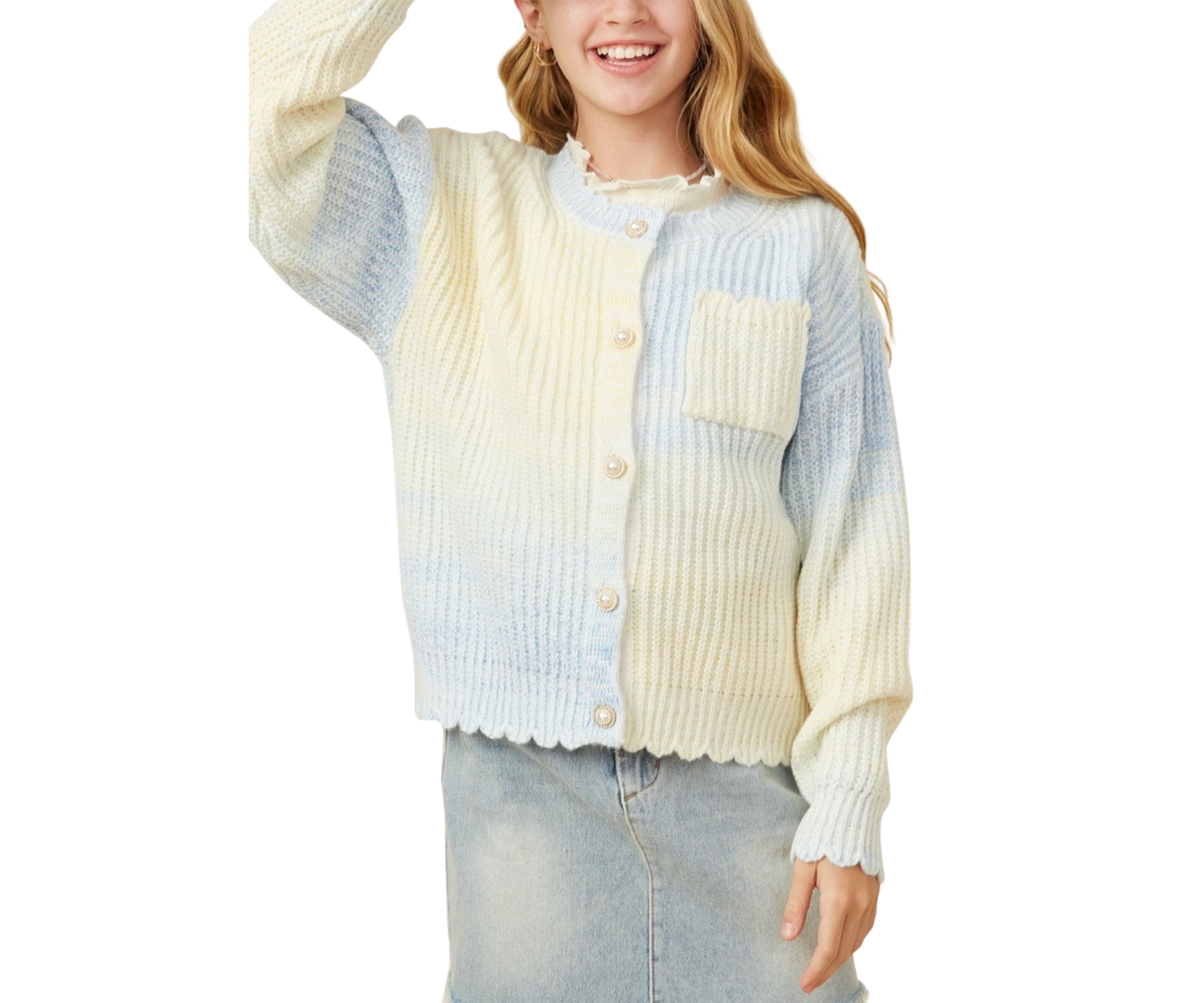 Girls 7-16 Ombré Cardigan with Pearl Buttons