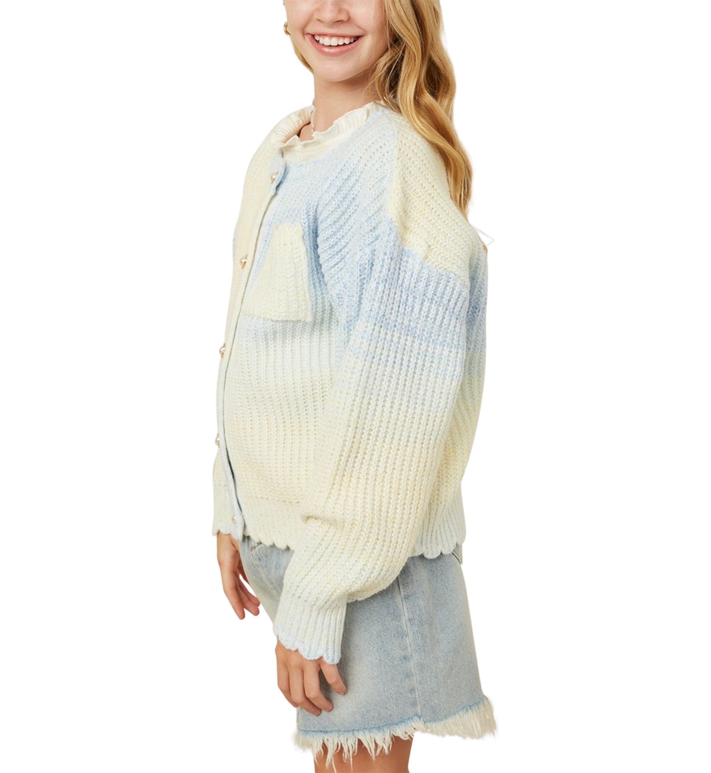 Girls 7-16 Ombré Cardigan with Pearl Buttons