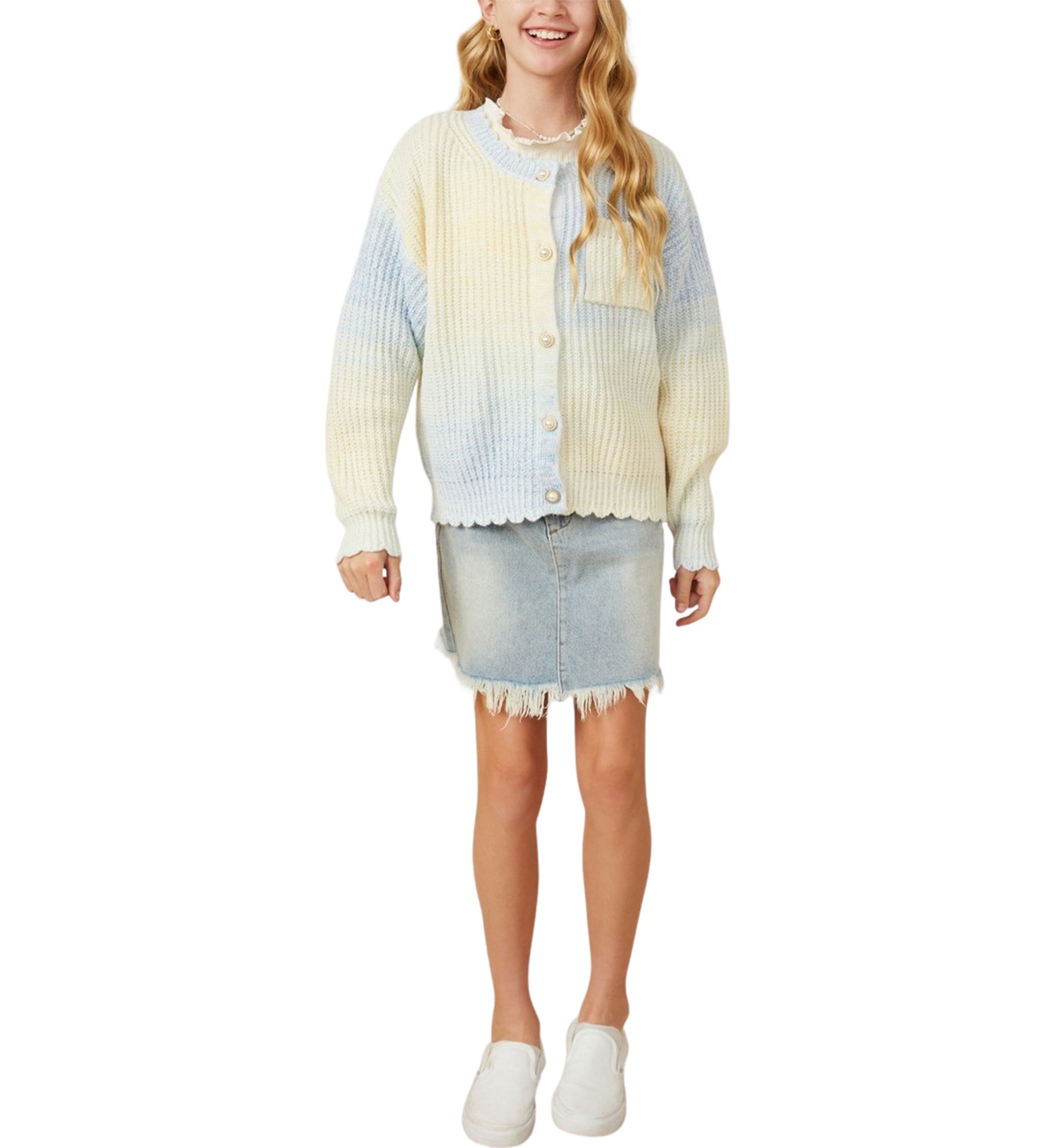 Girls 7-16 Ombré Cardigan with Pearl Buttons