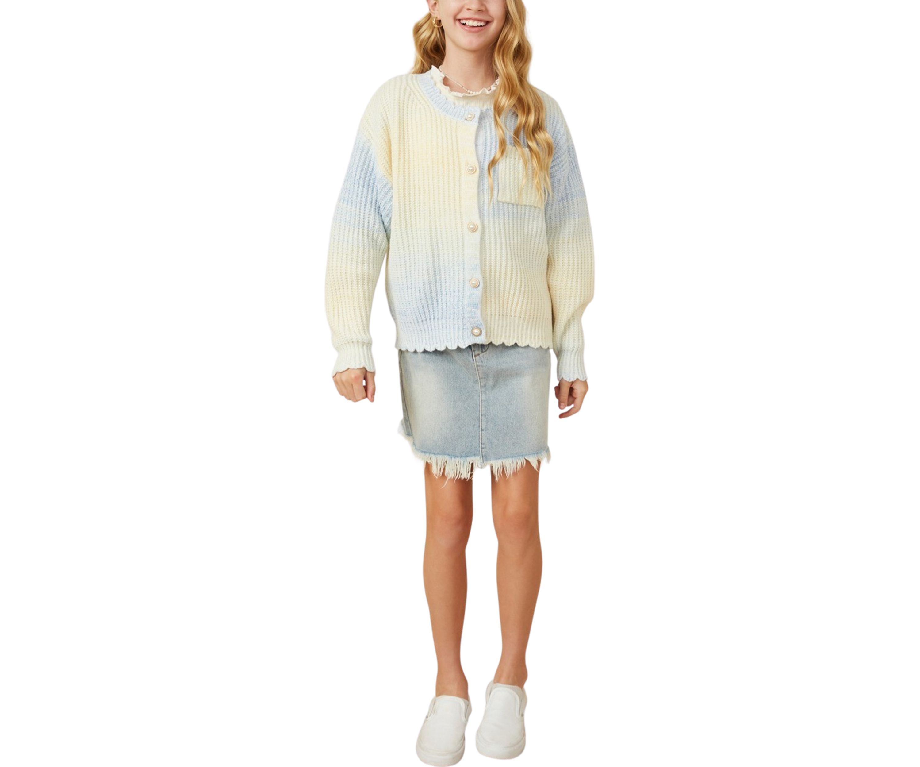 Girls 7-16 Ombré Cardigan with Pearl Buttons
