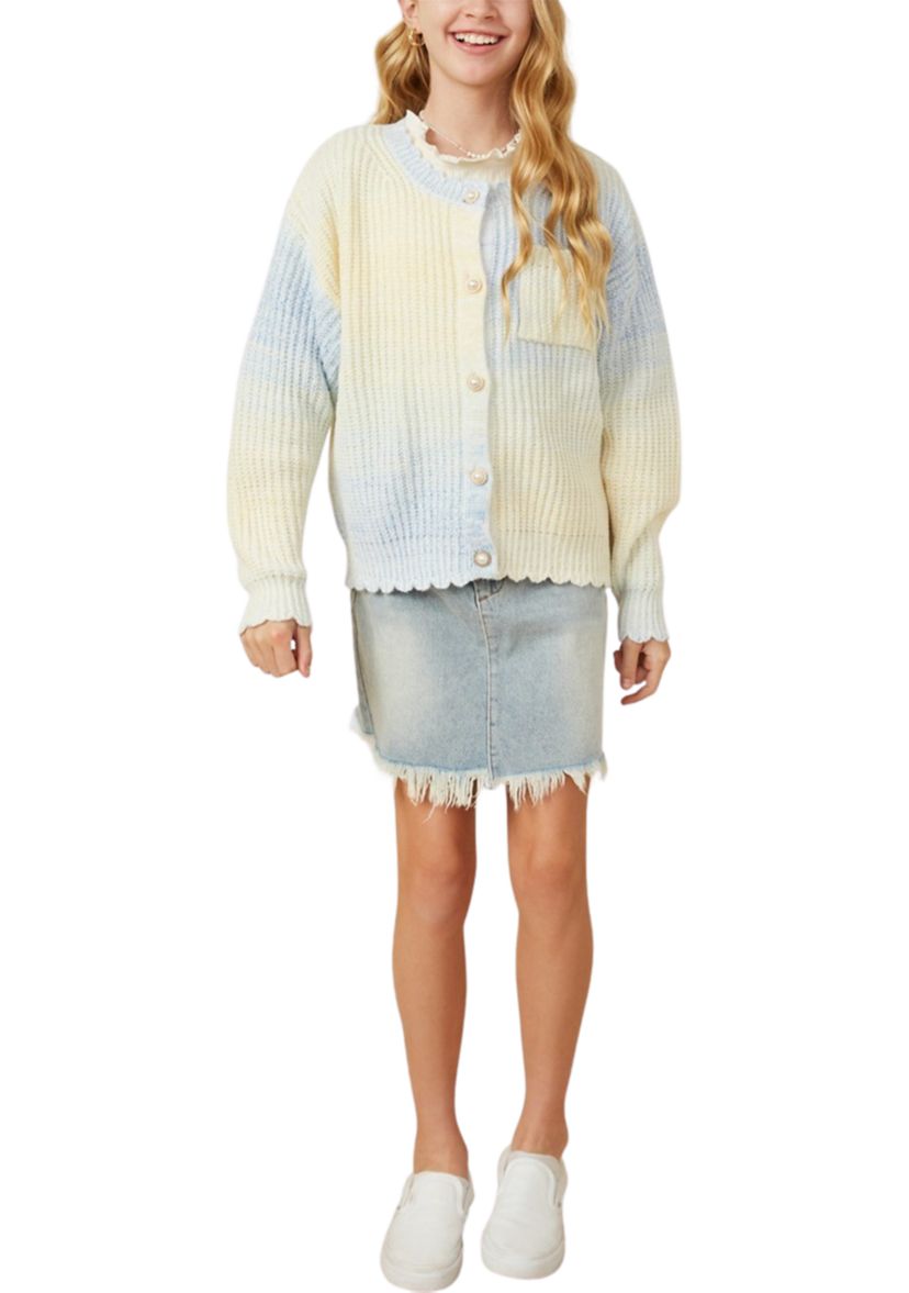 Girls 7-16 Ombré Cardigan with Pearl Buttons