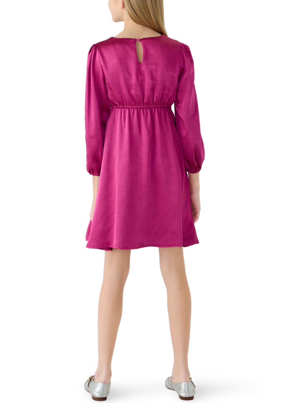 Girls 7-16 Mini Bow Detail Long Sleeve Dress