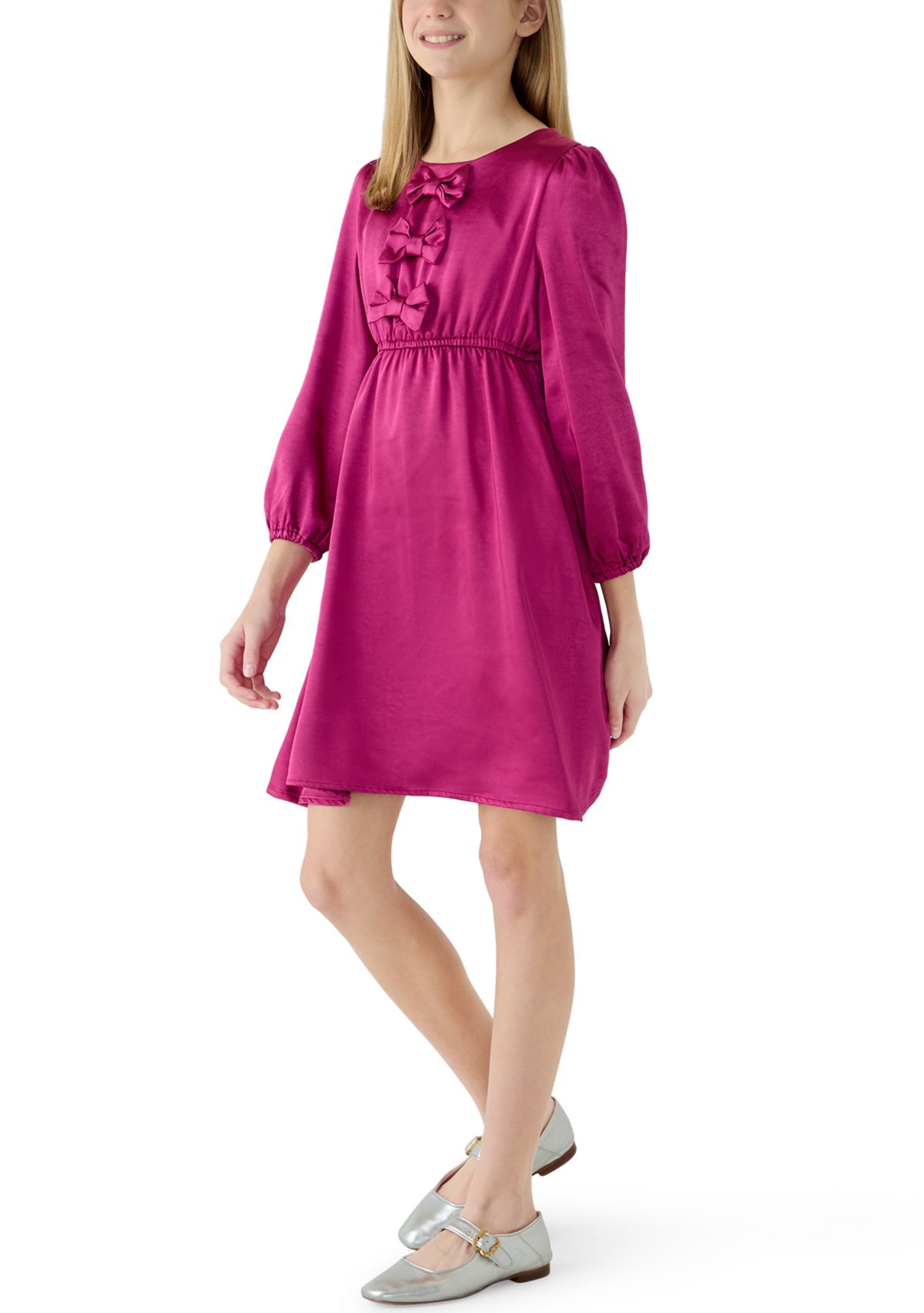 Girls 7-16 Mini Bow Detail Long Sleeve Dress