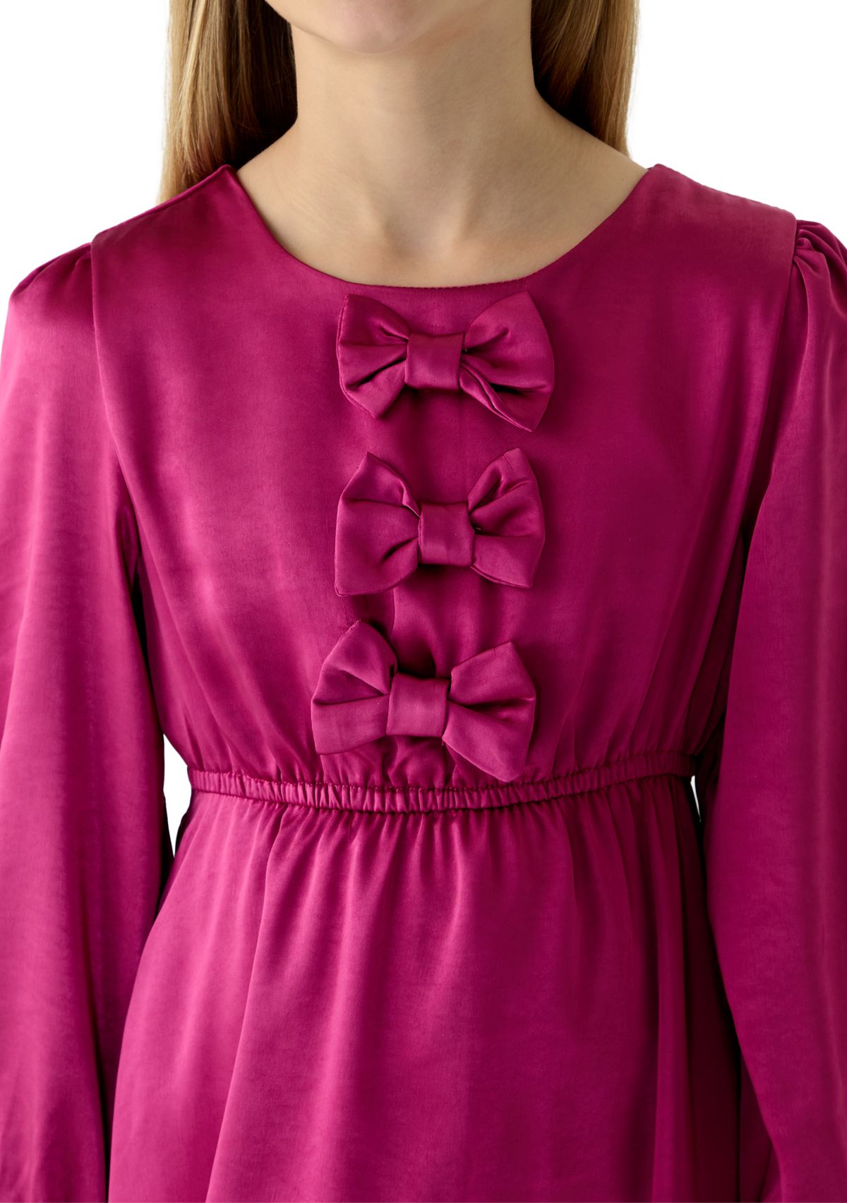 Girls 7-16 Mini Bow Detail Long Sleeve Dress