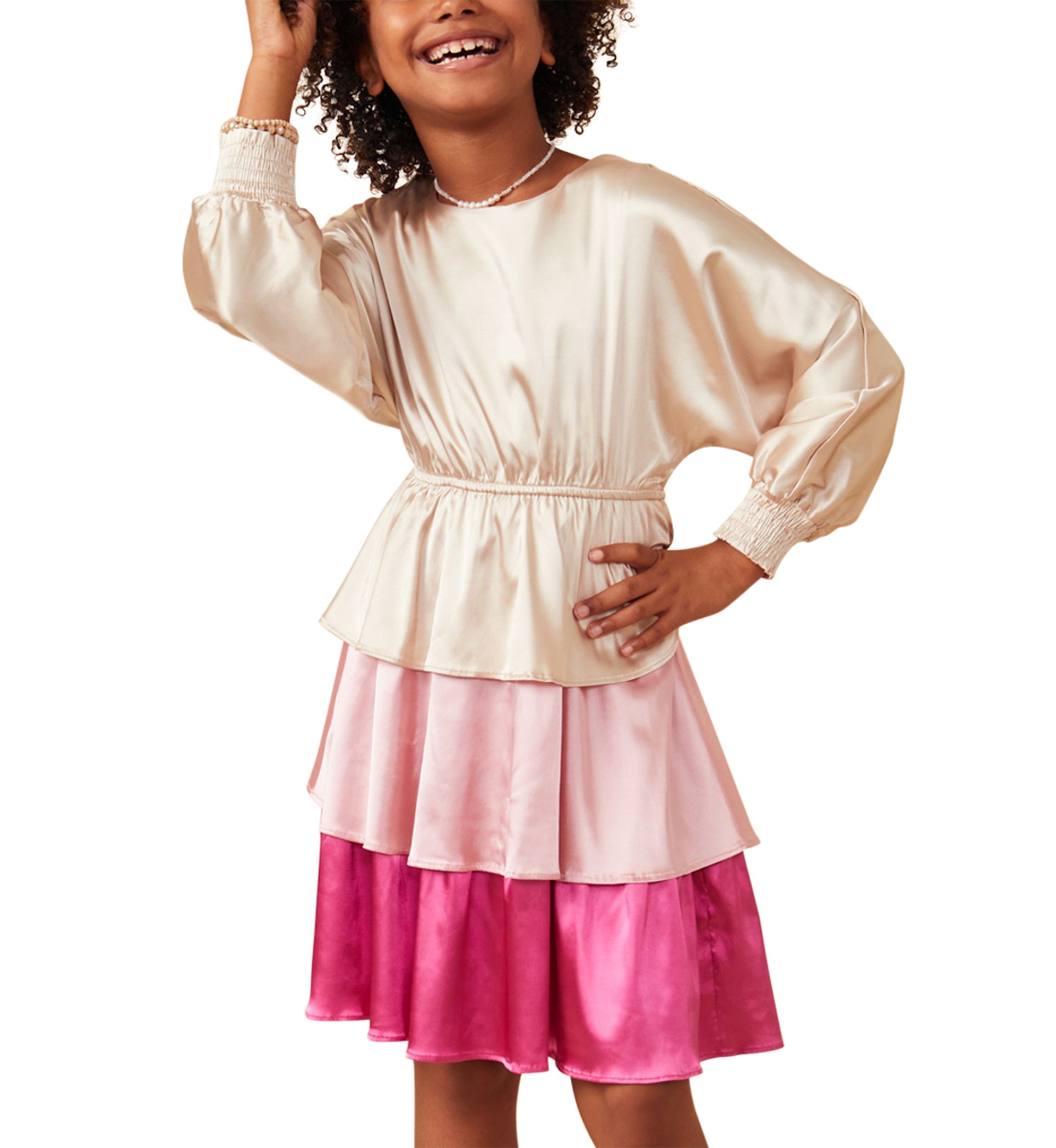 Girls 7-16 Colorblocked Tiered Skirt Satin Dress