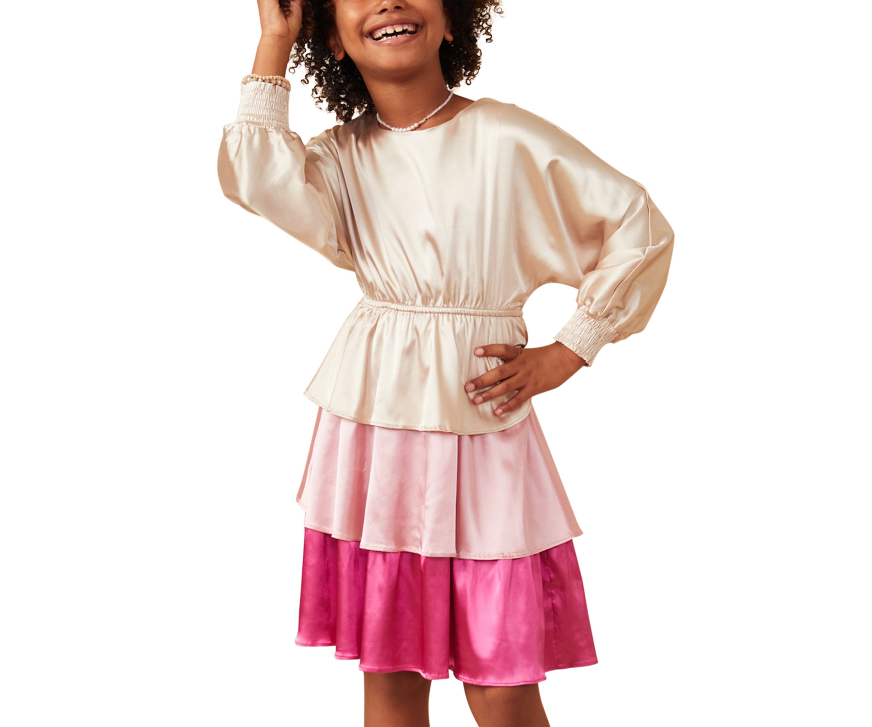 Girls 7-16 Colorblocked Tiered Skirt Satin Dress