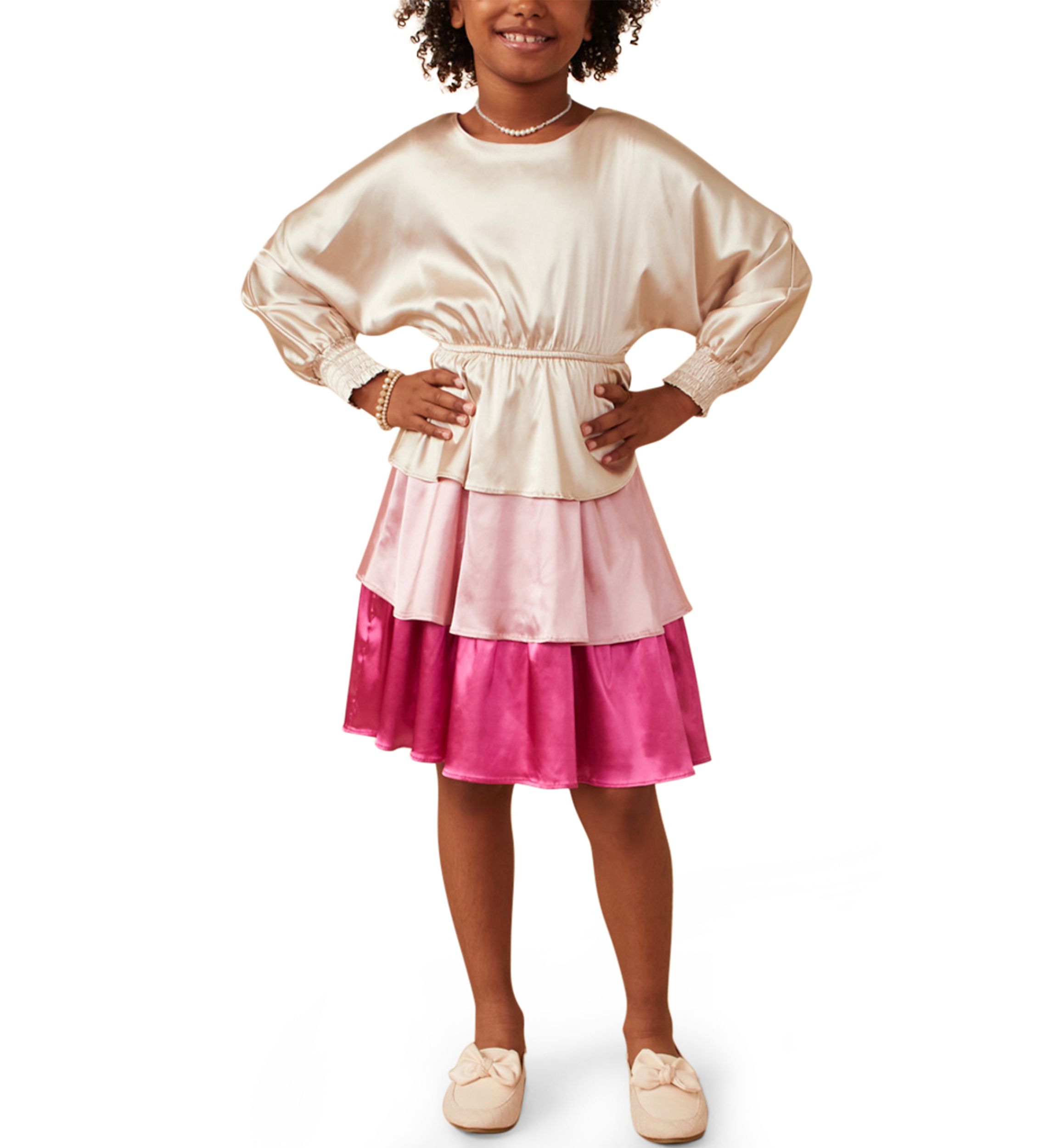 Girls 7-16 Colorblocked Tiered Skirt Satin Dress