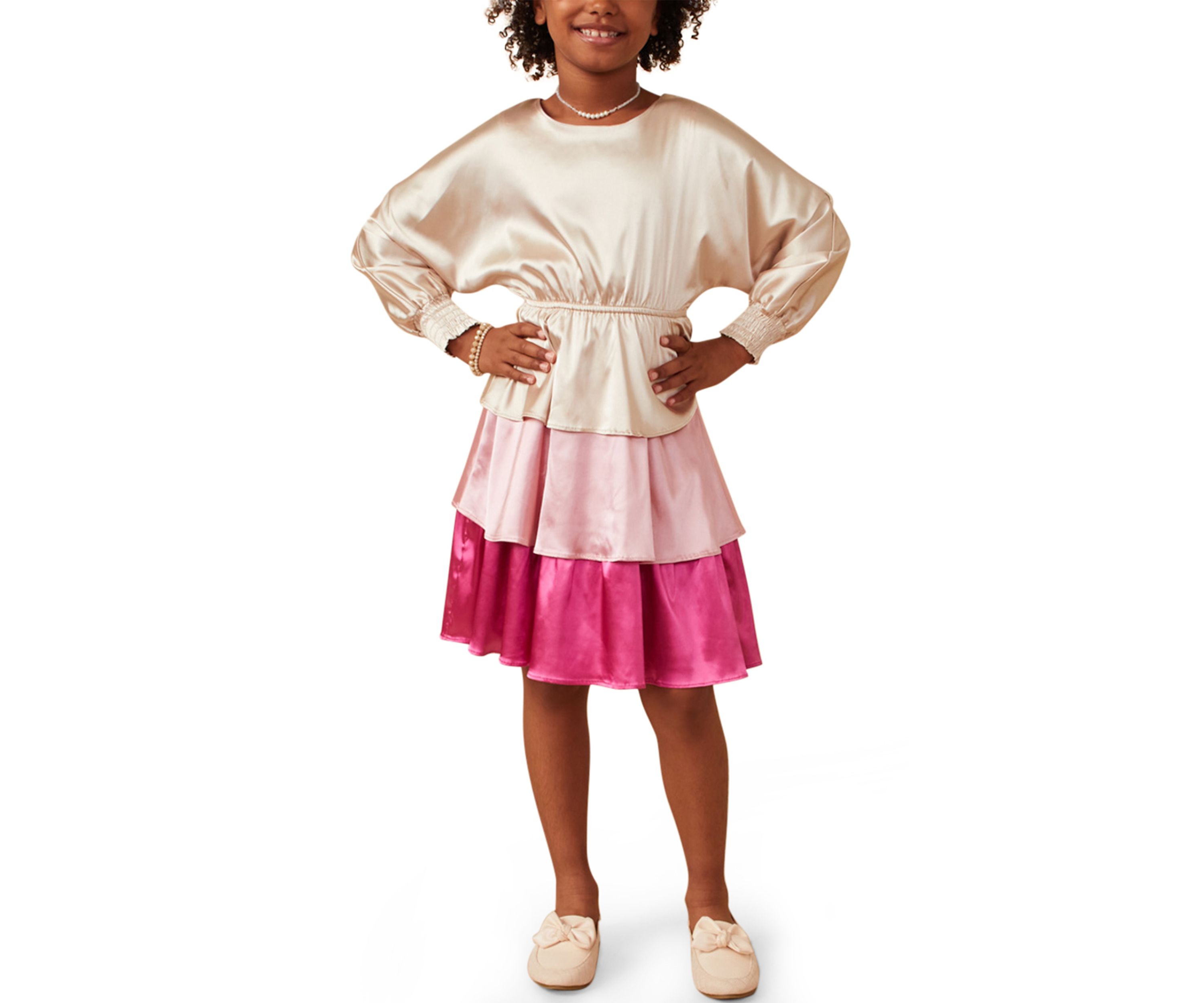 Girls 7-16 Colorblocked Tiered Skirt Satin Dress