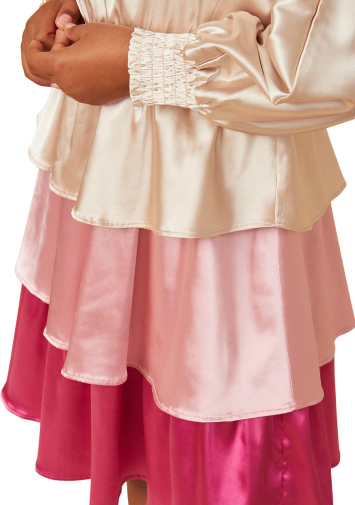Girls 7-16 Colorblocked Tiered Skirt Satin Dress