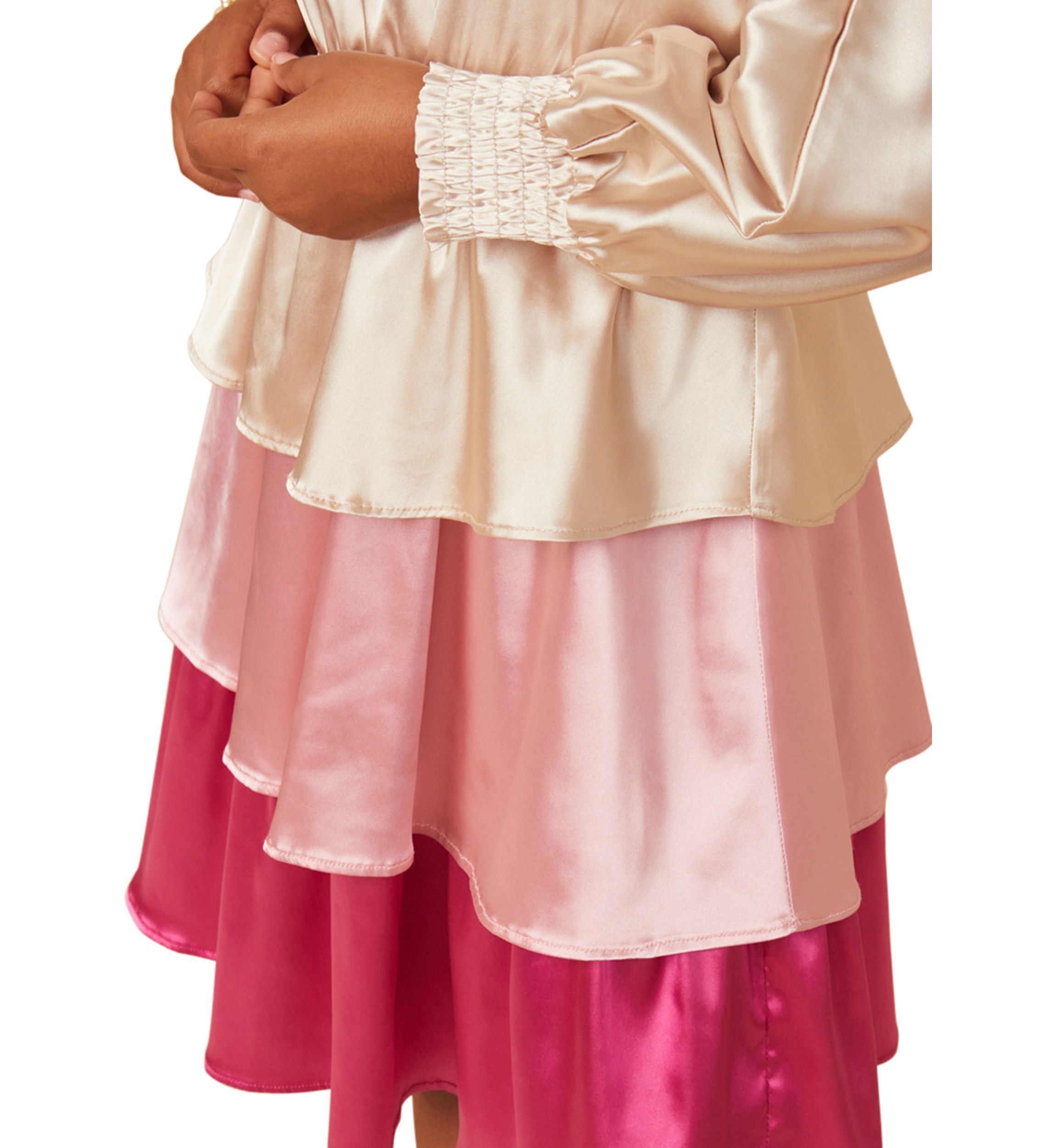 Girls 7-16 Colorblocked Tiered Skirt Satin Dress