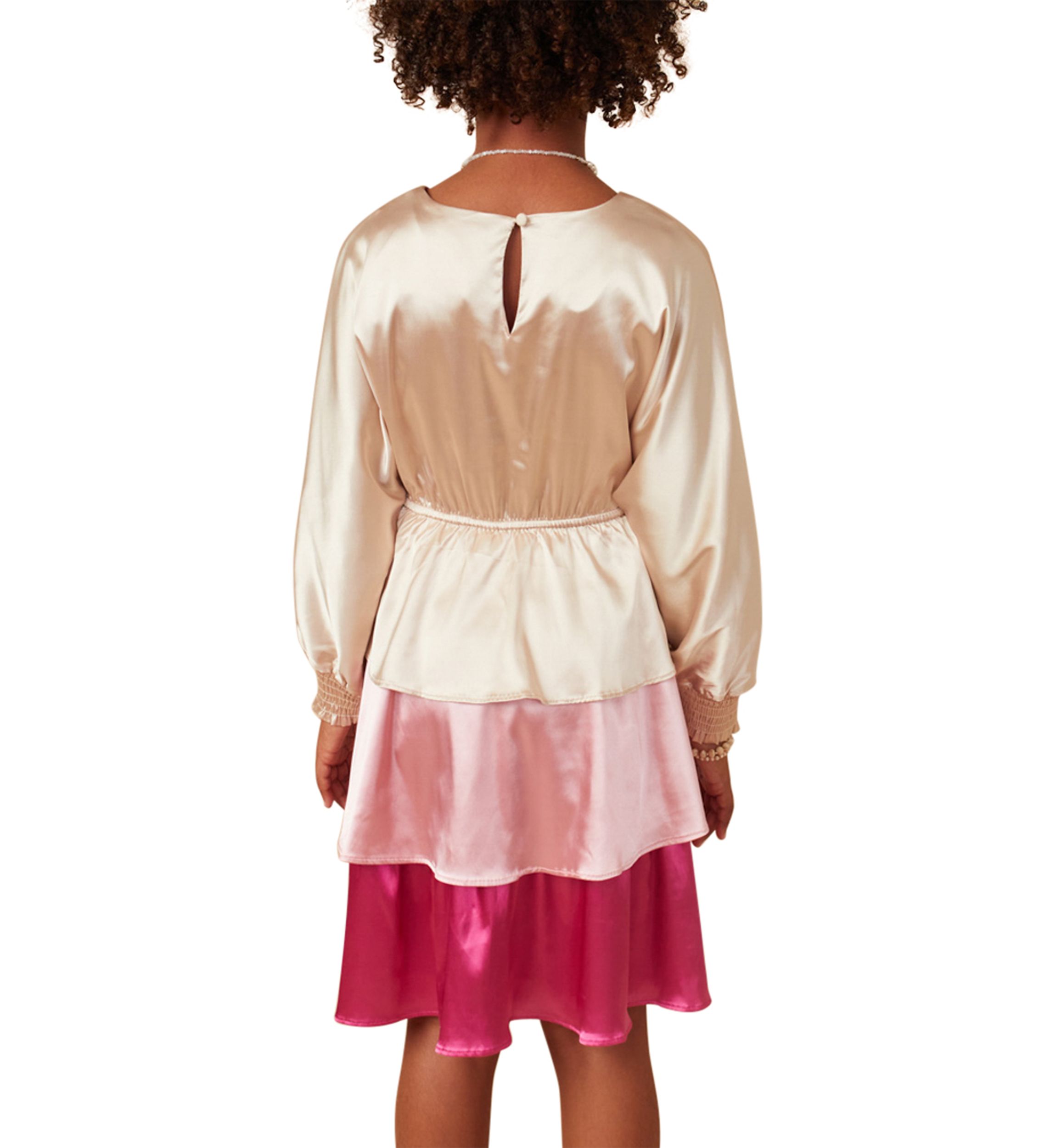 Girls 7-16 Colorblocked Tiered Skirt Satin Dress