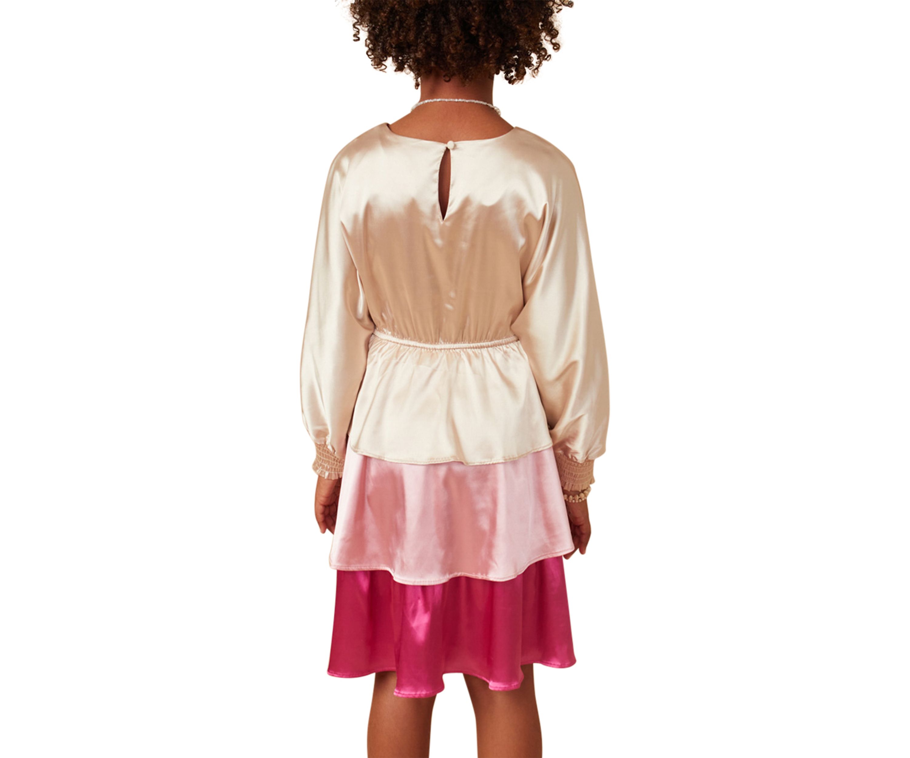 Girls 7-16 Colorblocked Tiered Skirt Satin Dress