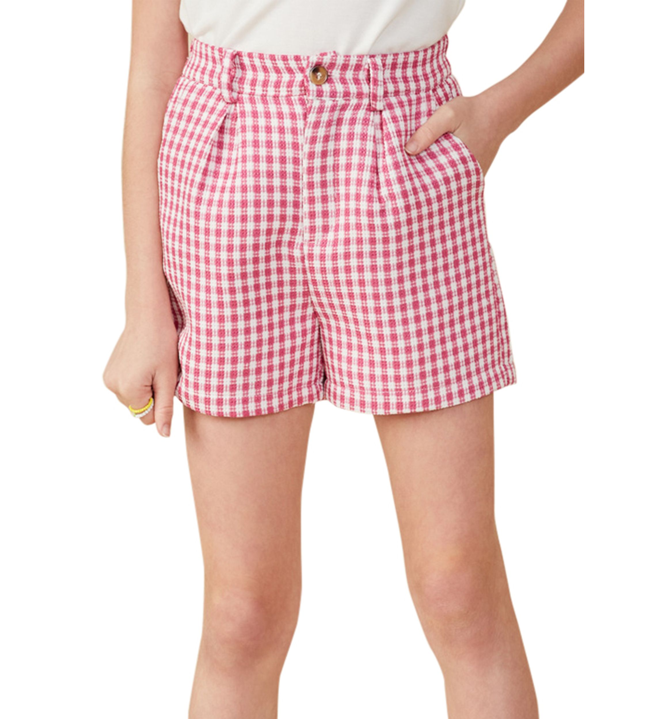 Girls 7-16 Pleated Detailed Textured Checkered Shorts