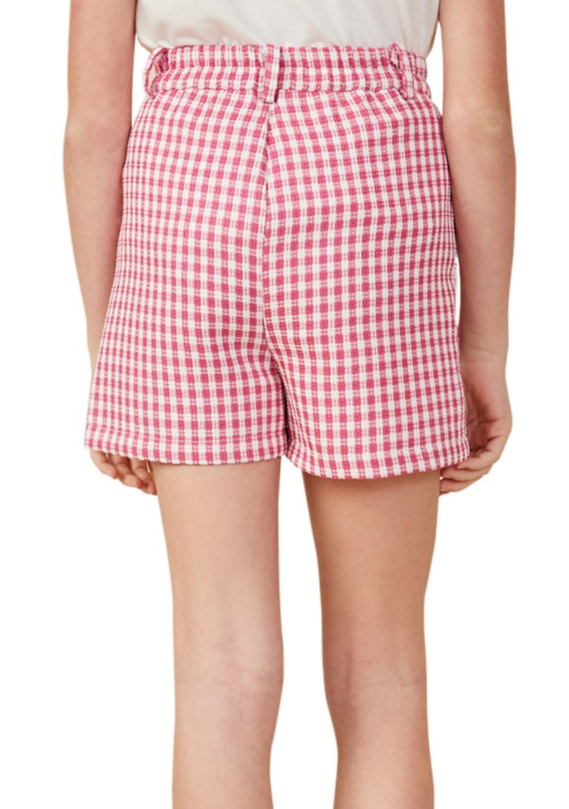 Girls 7-16 Pleated Detailed Textured Checkered Shorts