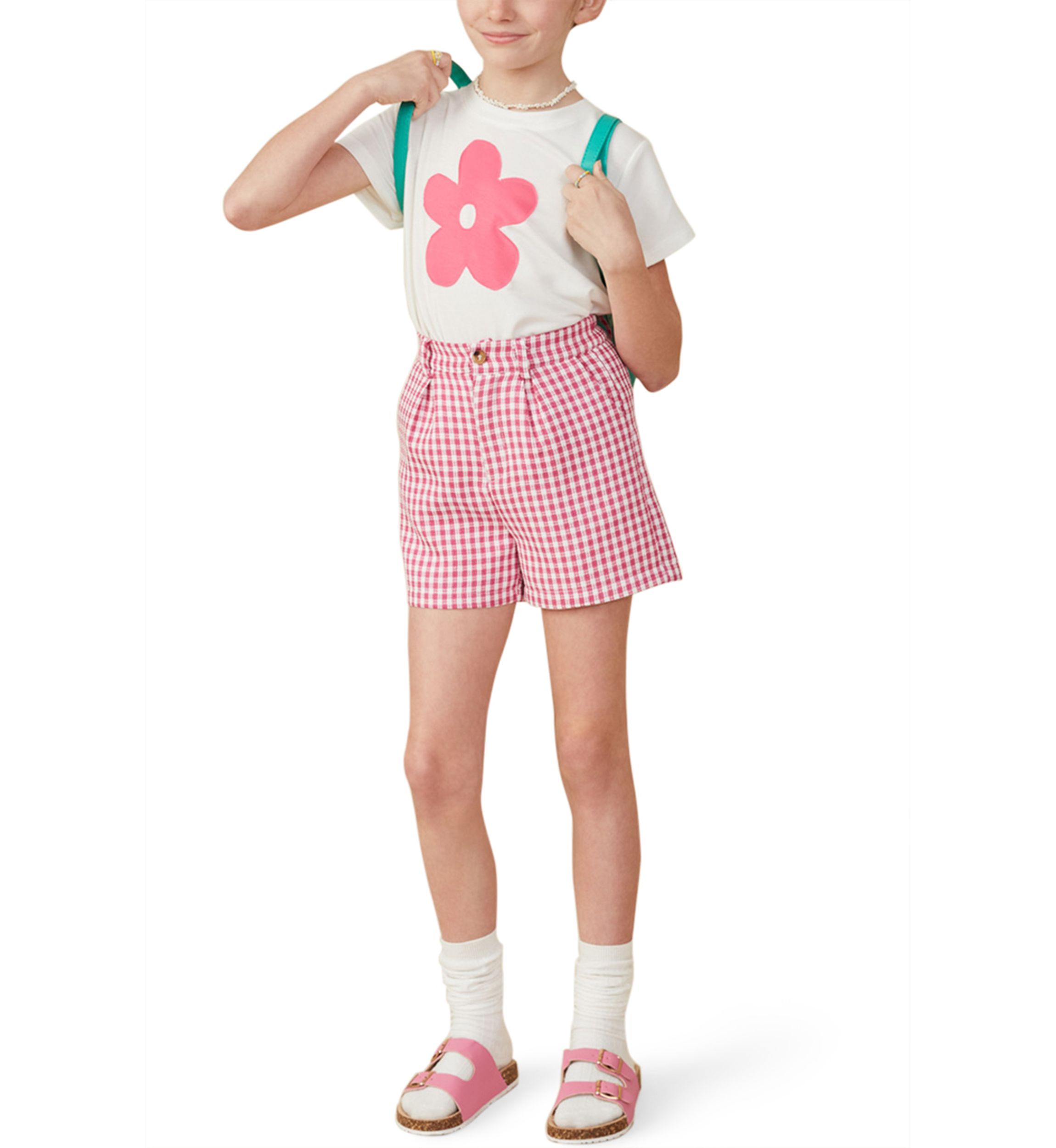 Girls 7-16 Pleated Detailed Textured Checkered Shorts