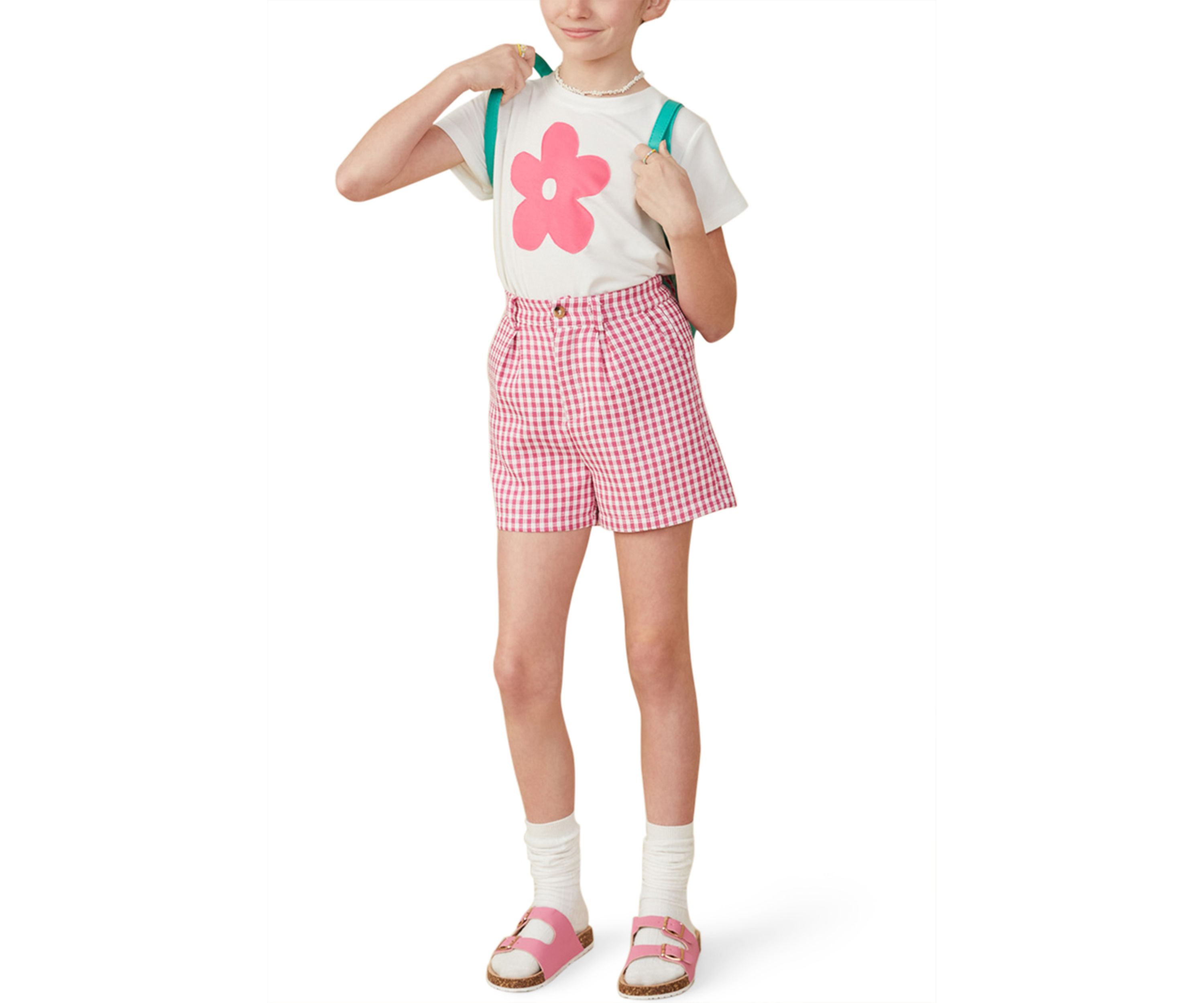 Girls 7-16 Pleated Detailed Textured Checkered Shorts