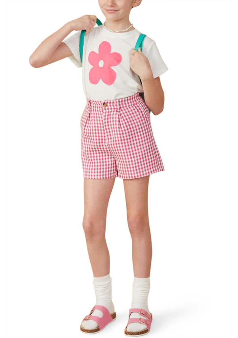 Girls 7-16 Pleated Detailed Textured Checkered Shorts