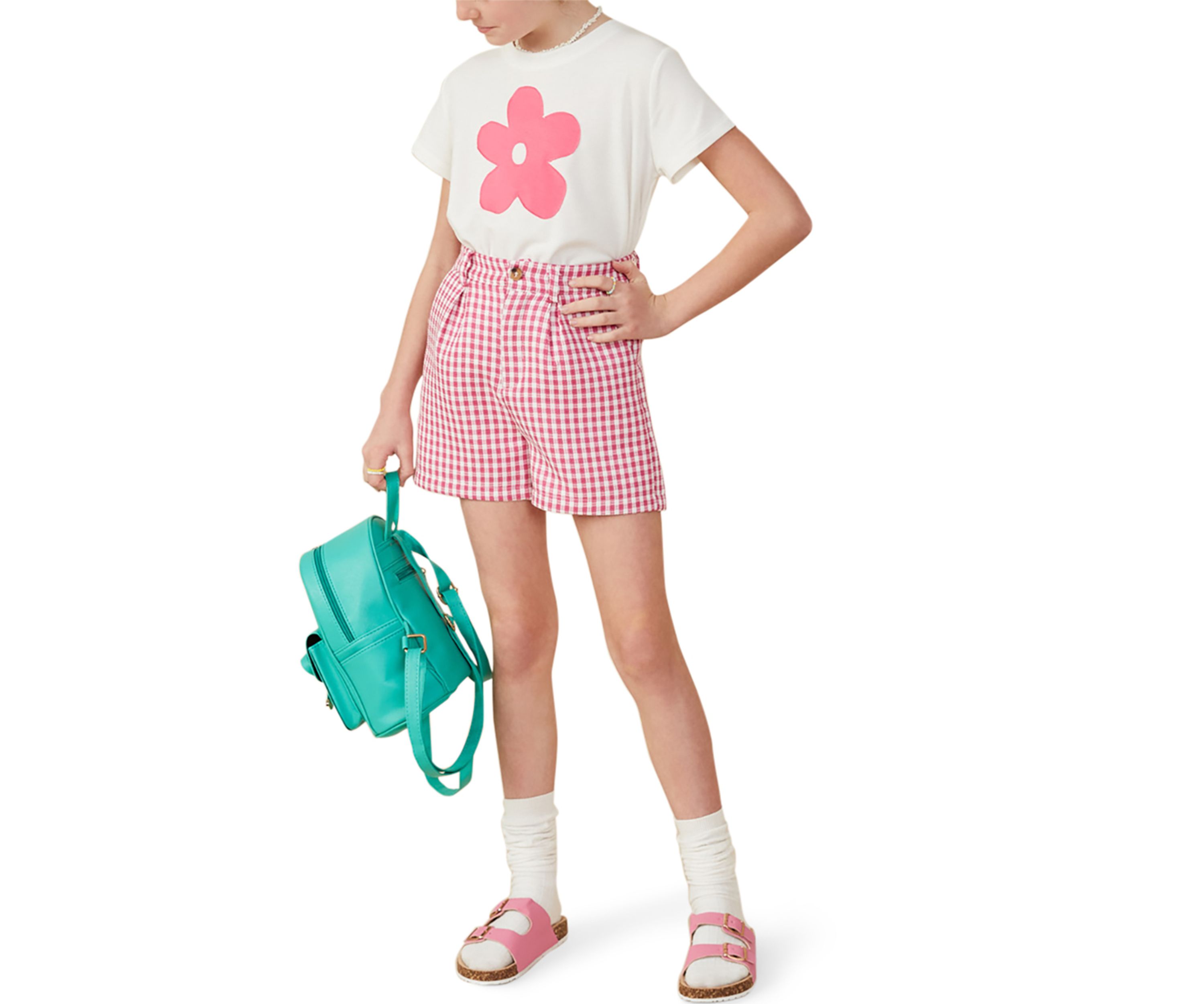 Girls 7-16 Pleated Detailed Textured Checkered Shorts