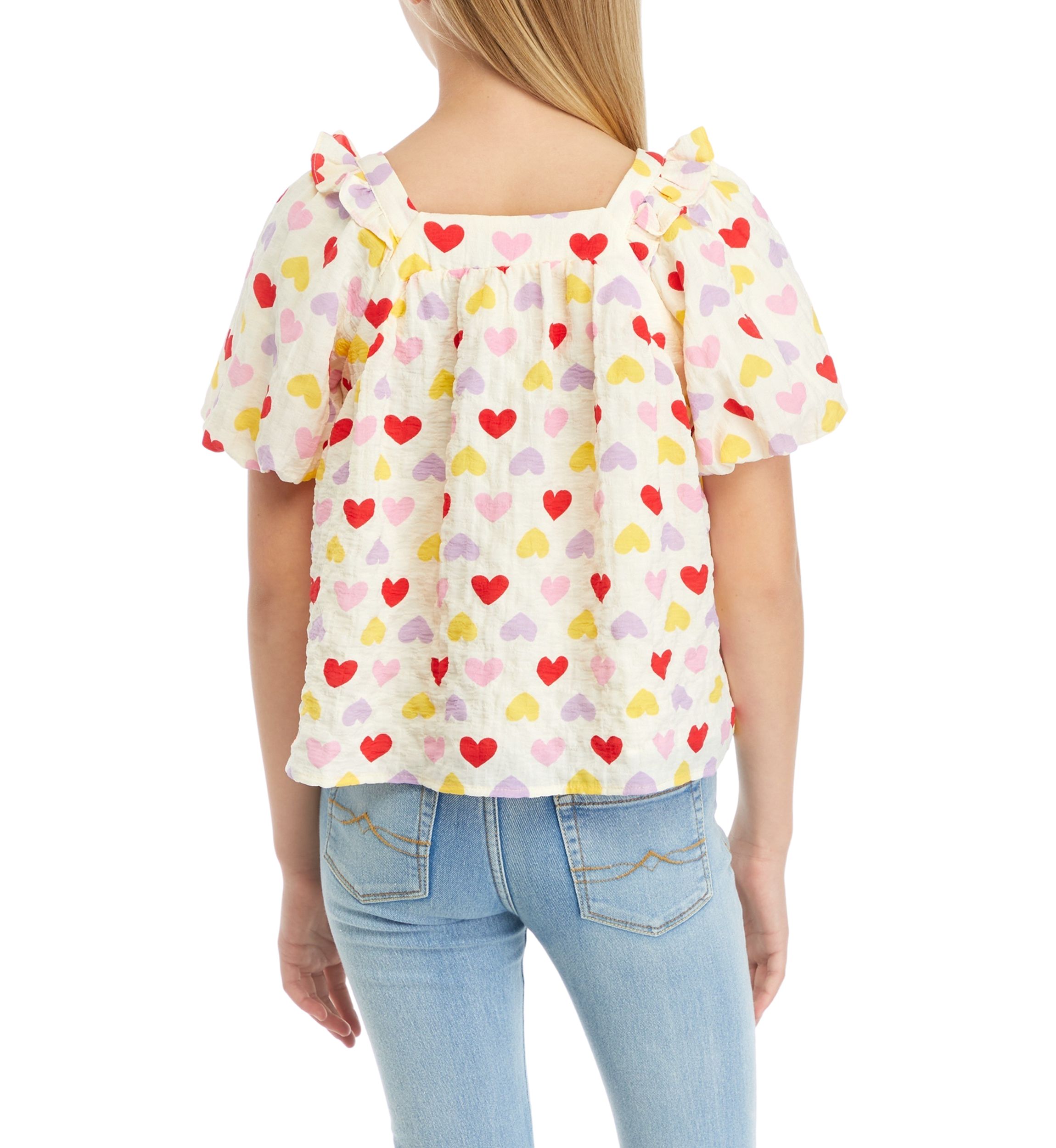 Girls 7-16 Ruffle Heart Print Top