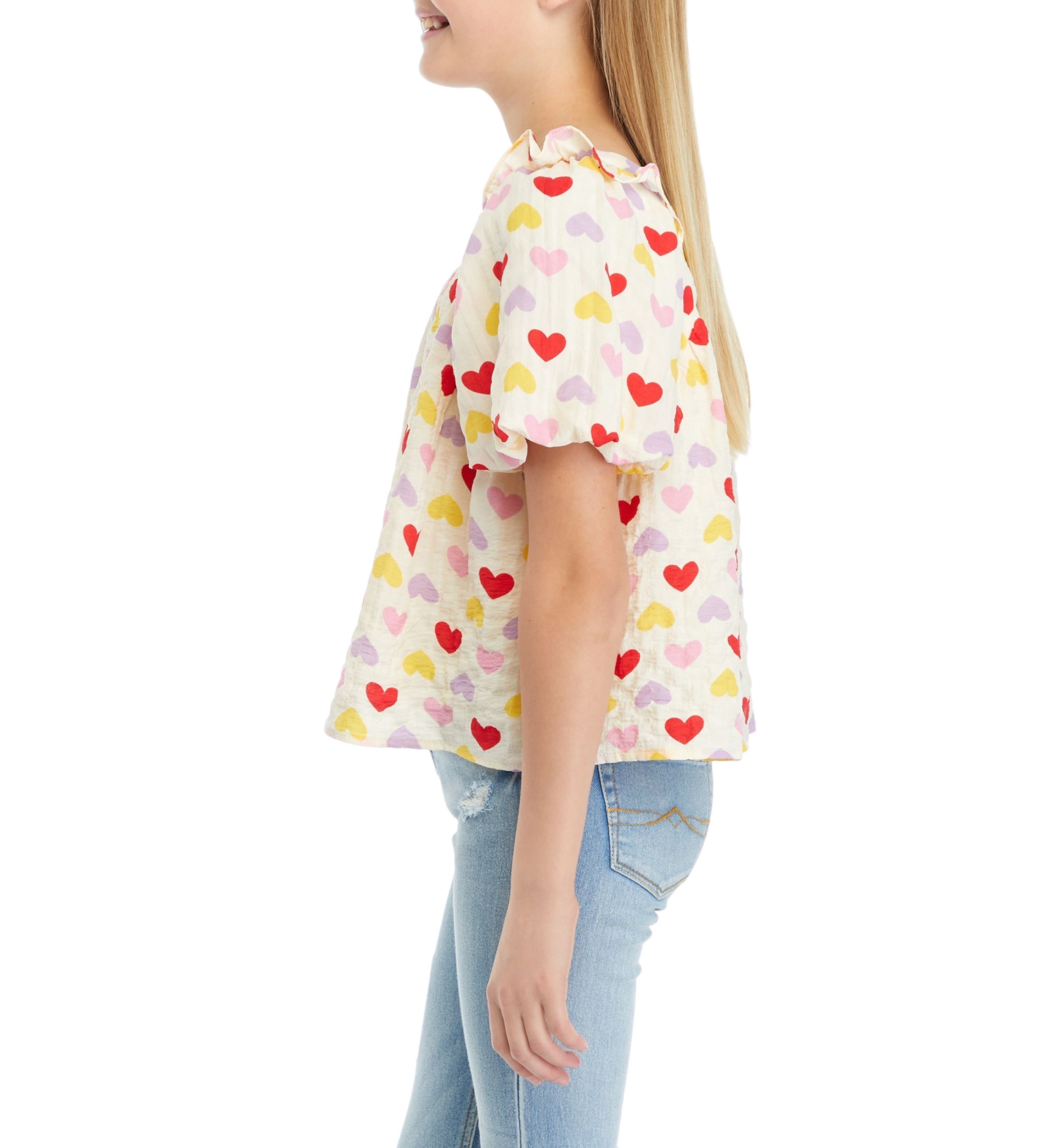 Girls 7-16 Ruffle Heart Print Top