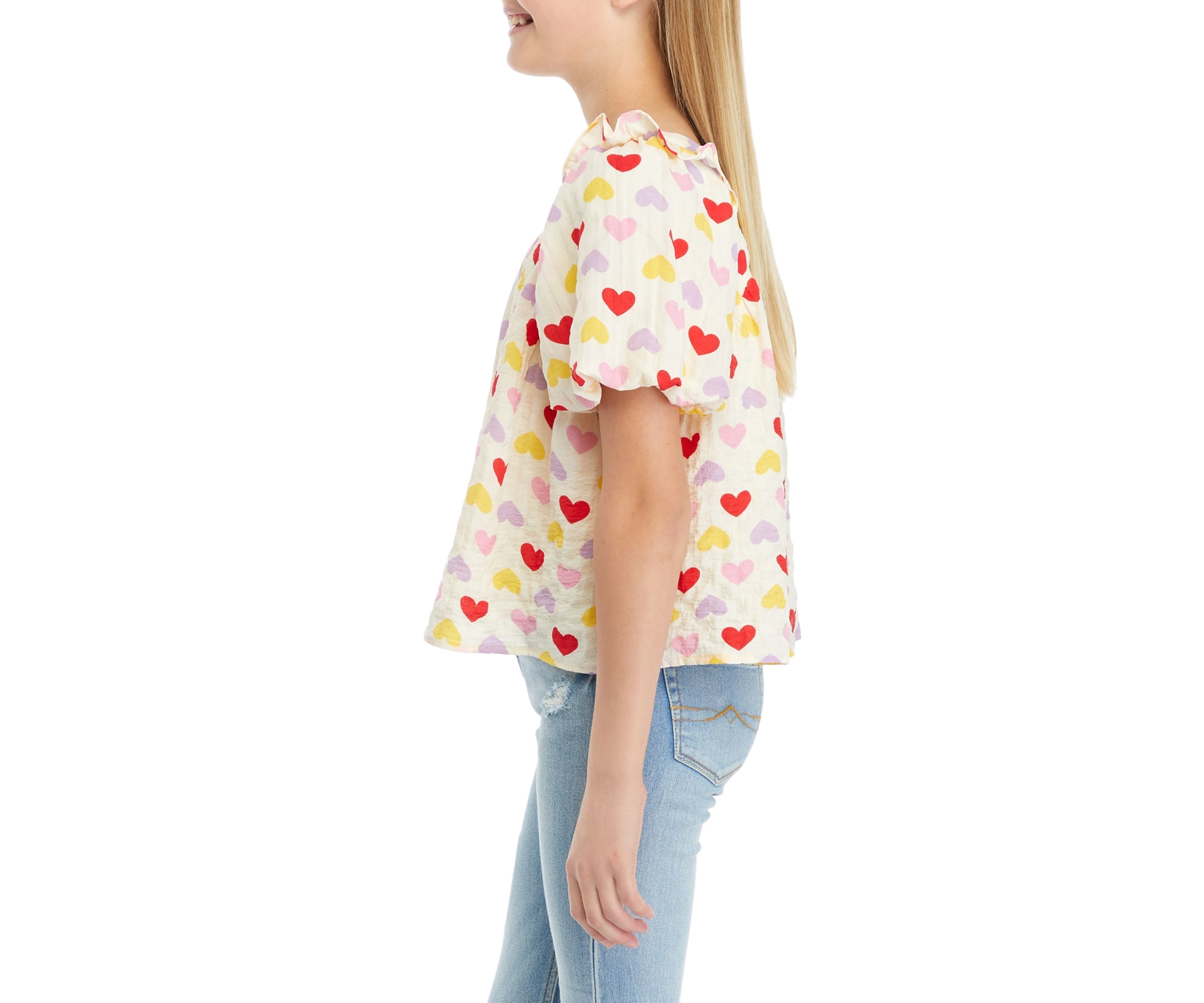 Girls 7-16 Ruffle Heart Print Top