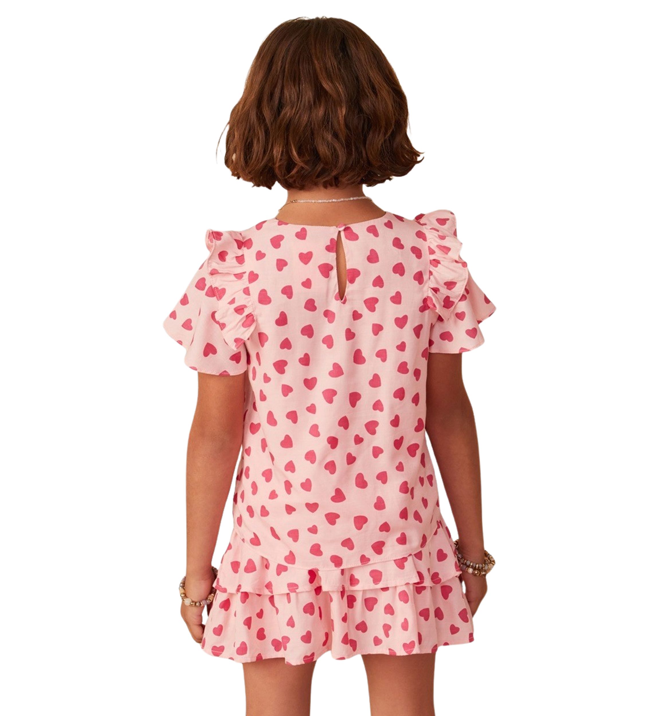 Girls 7-16 Heart Printed Ruffle Dress