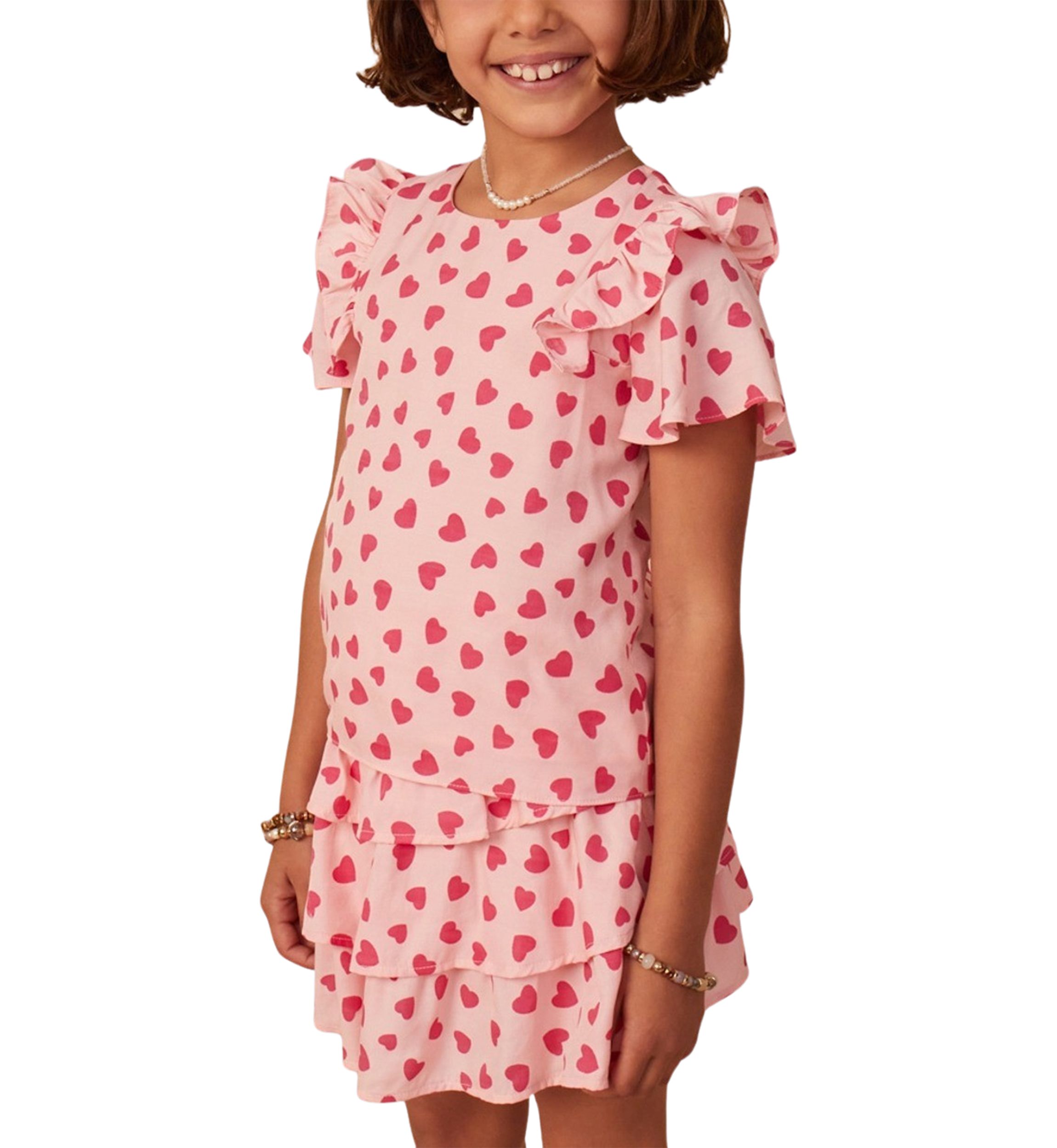 Girls 7-16 Heart Printed Ruffle Dress
