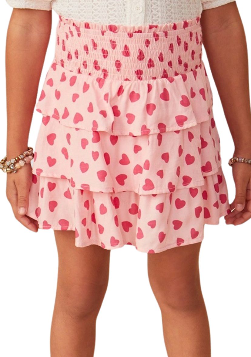 Girls 7-16 Smocked Tiered Heart Printed Skirt