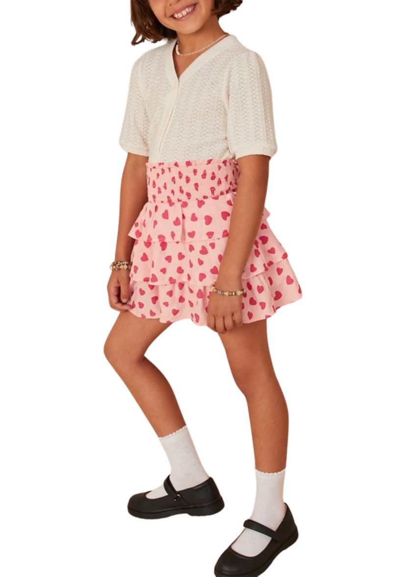 Girls 7-16 Smocked Tiered Heart Printed Skirt