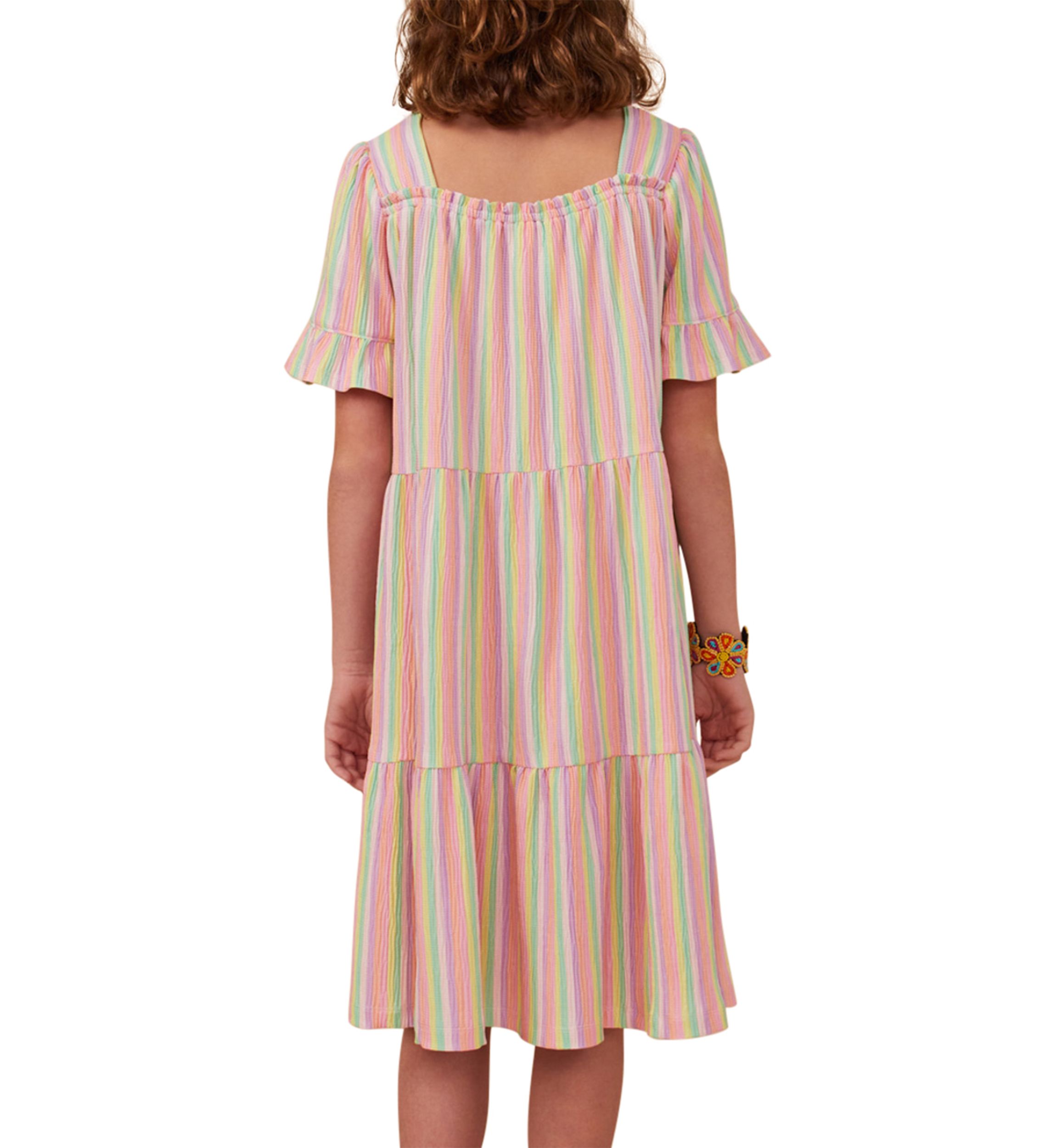 Girls 7-16 Textured Striped Tiered Dress