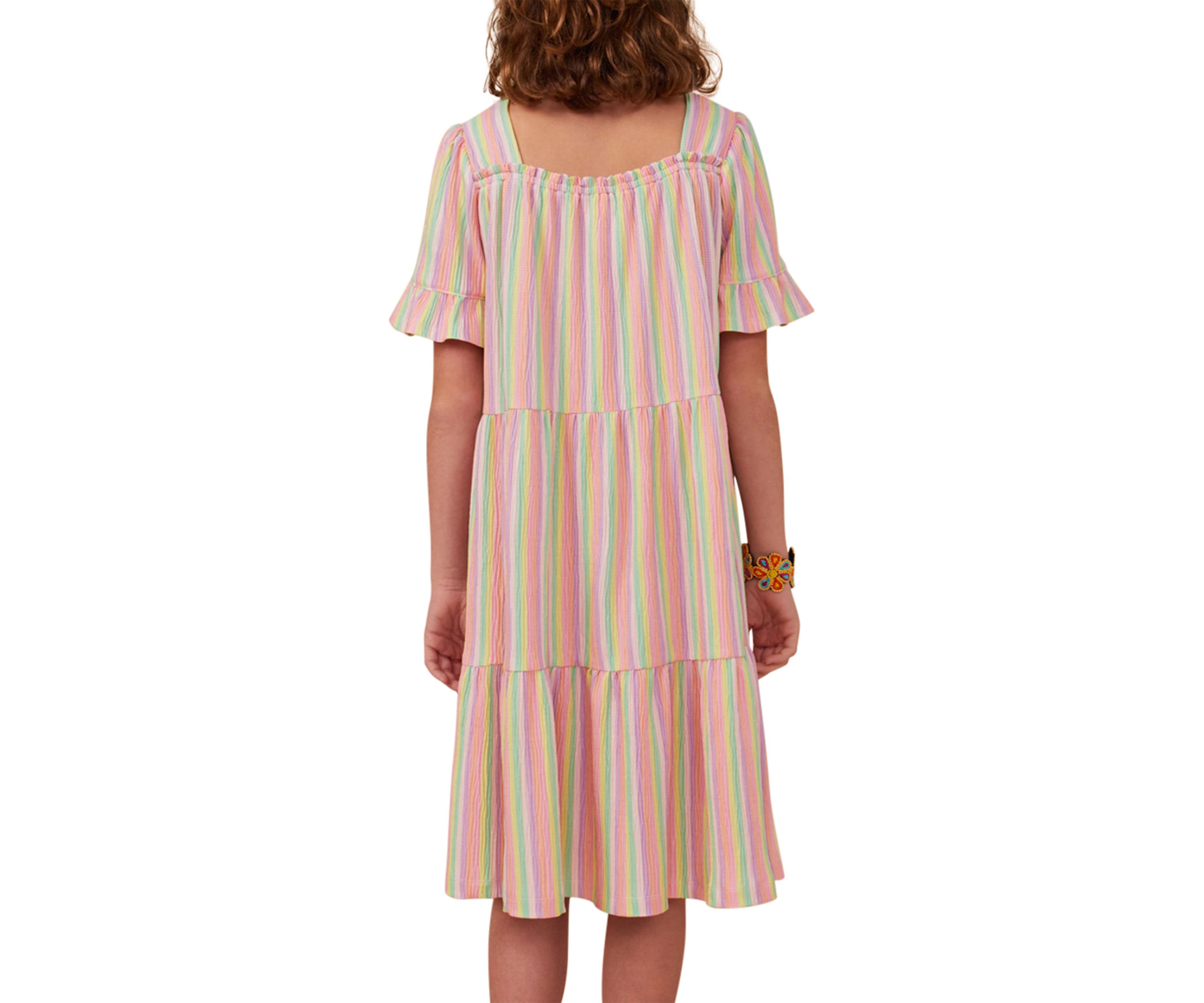 Girls 7-16 Textured Striped Tiered Dress