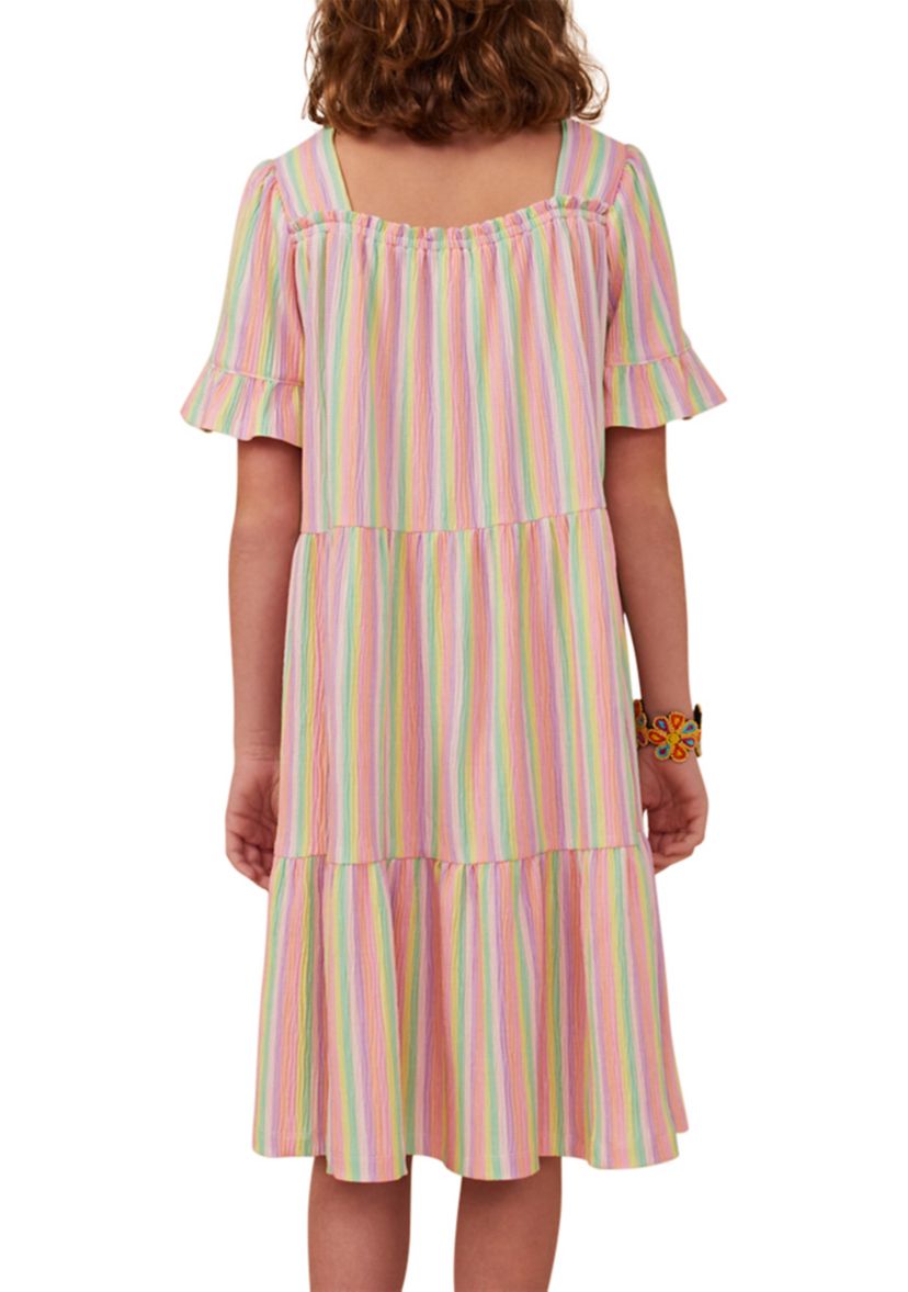 Girls 7-16 Textured Striped Tiered Dress