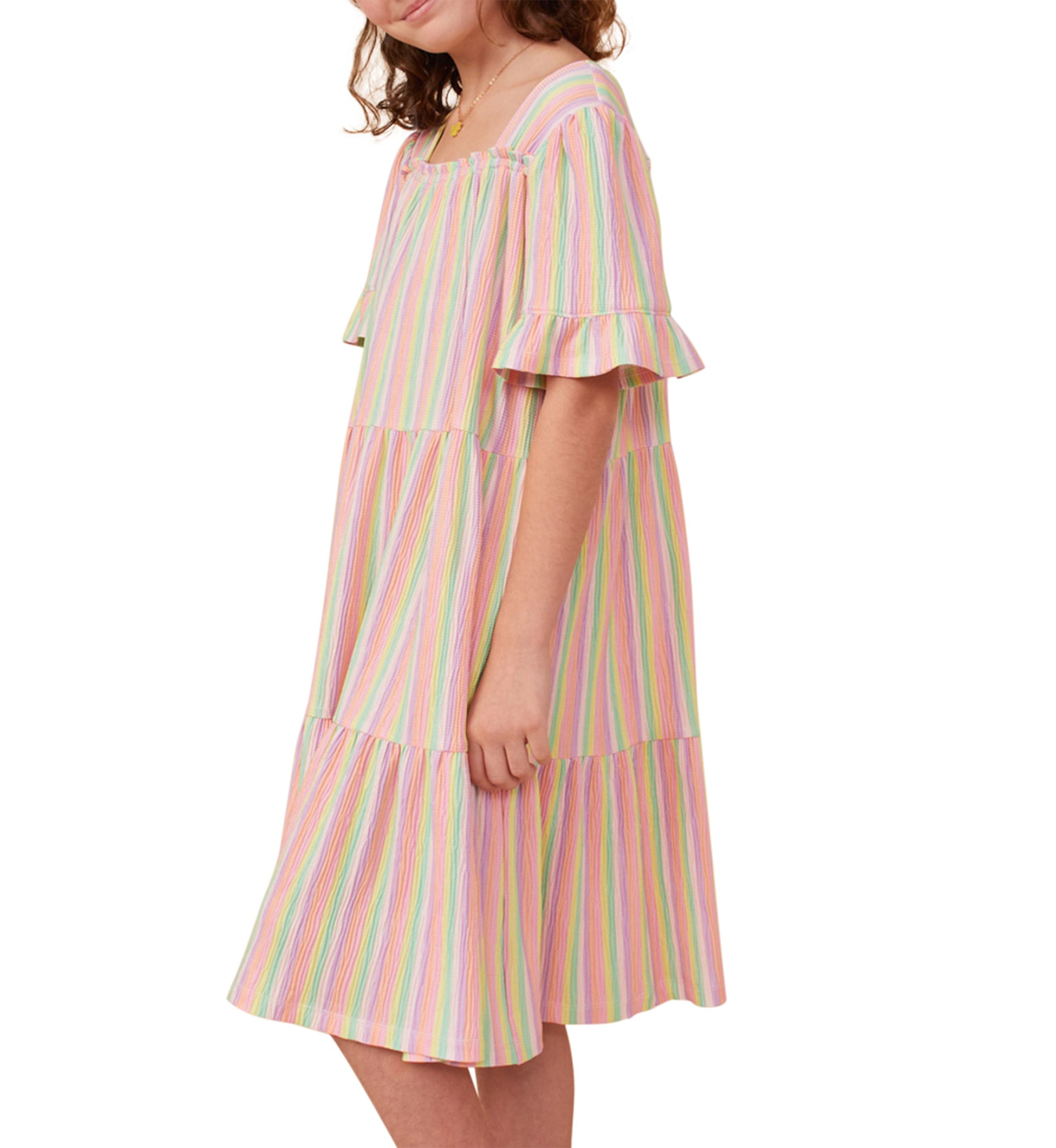 Girls 7-16 Textured Striped Tiered Dress