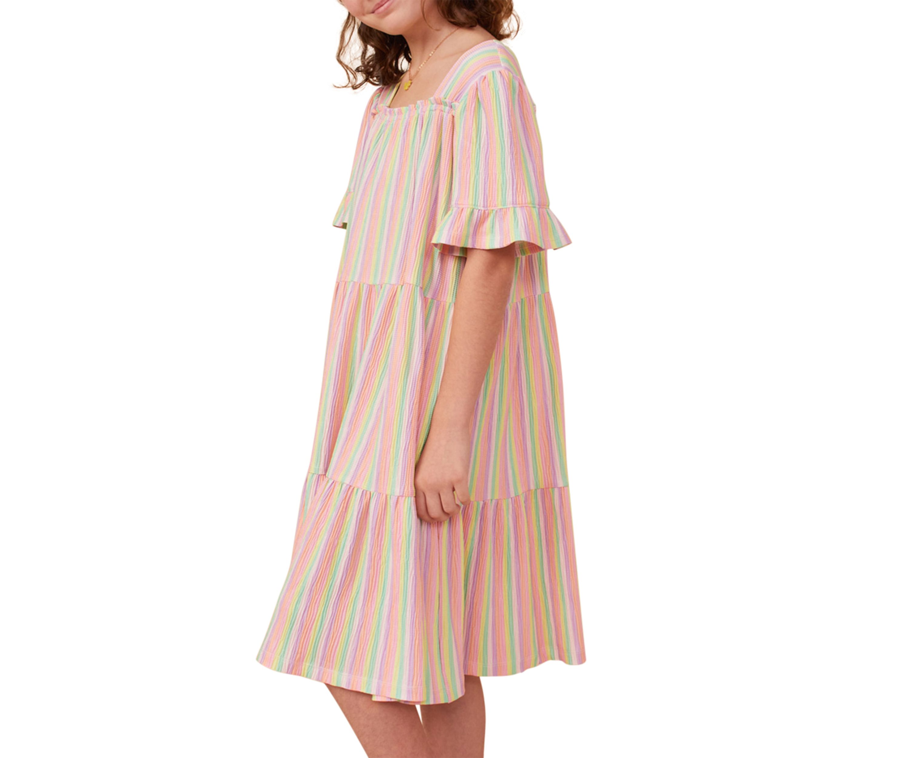 Girls 7-16 Textured Striped Tiered Dress