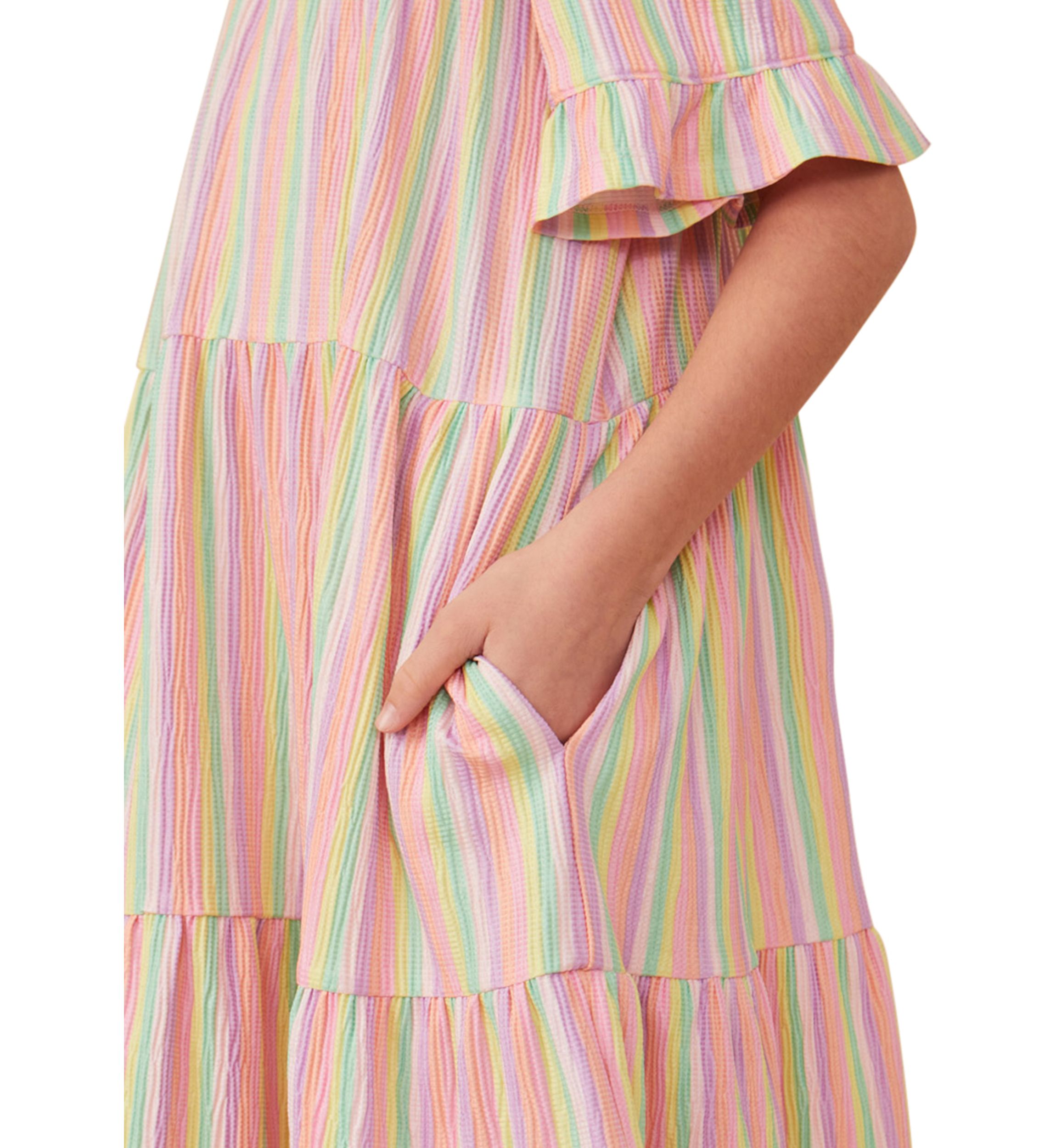 Girls 7-16 Textured Striped Tiered Dress