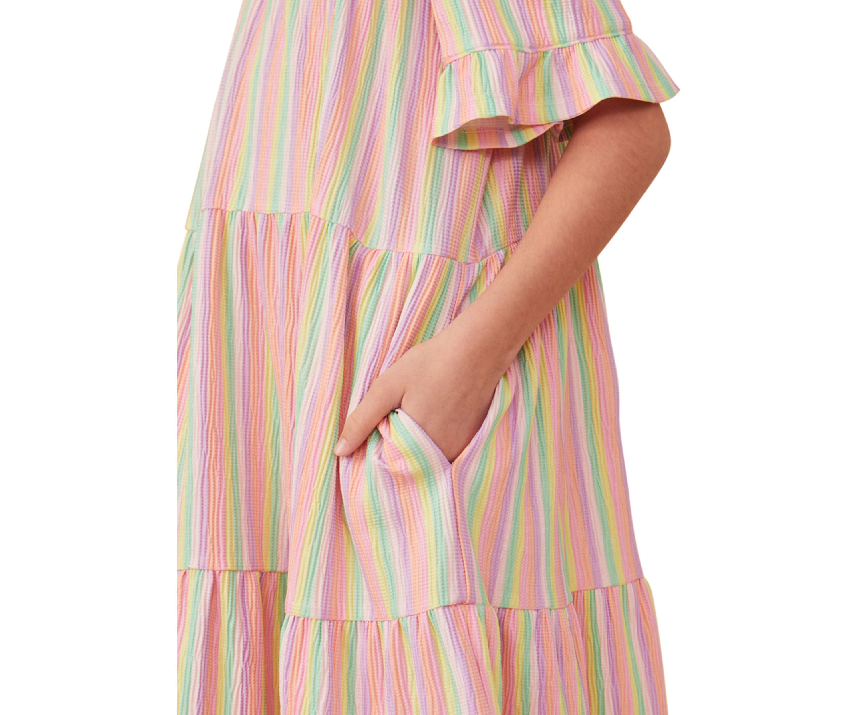 Girls 7-16 Textured Striped Tiered Dress