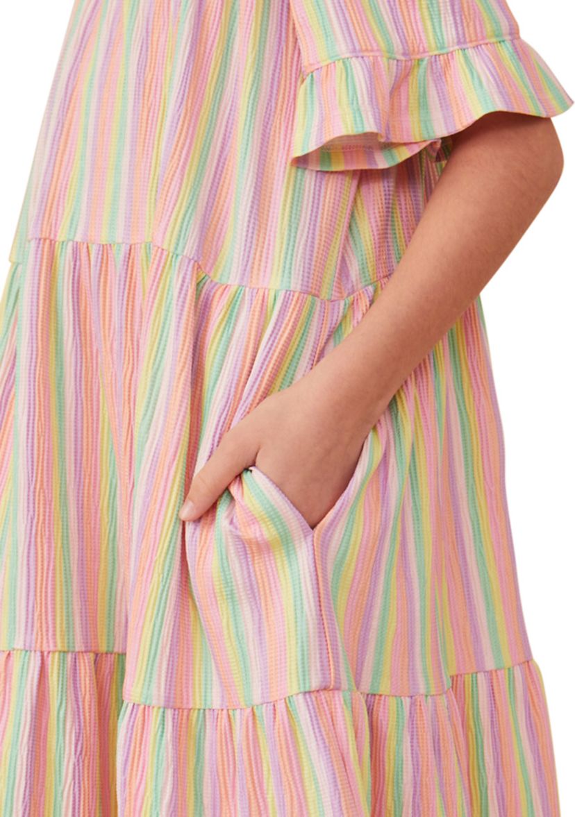 Girls 7-16 Textured Striped Tiered Dress