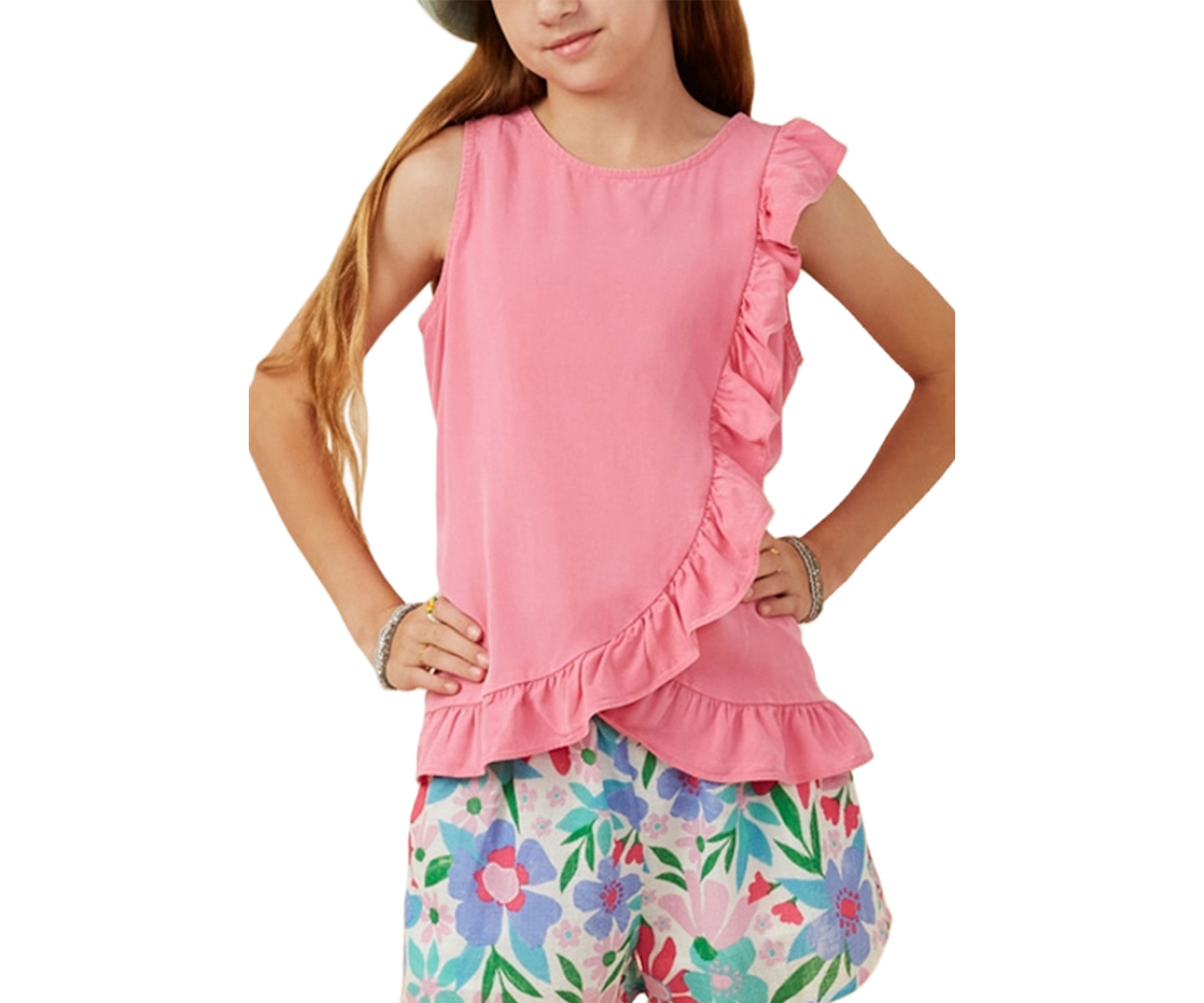 Girls 7-16 Washed Ruffle Crew Neck Top 