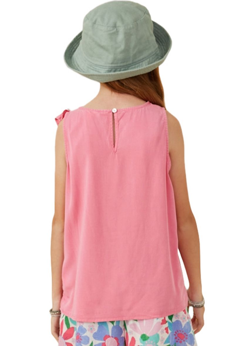 Girls 7-16 Washed Ruffle Crew Neck Top 