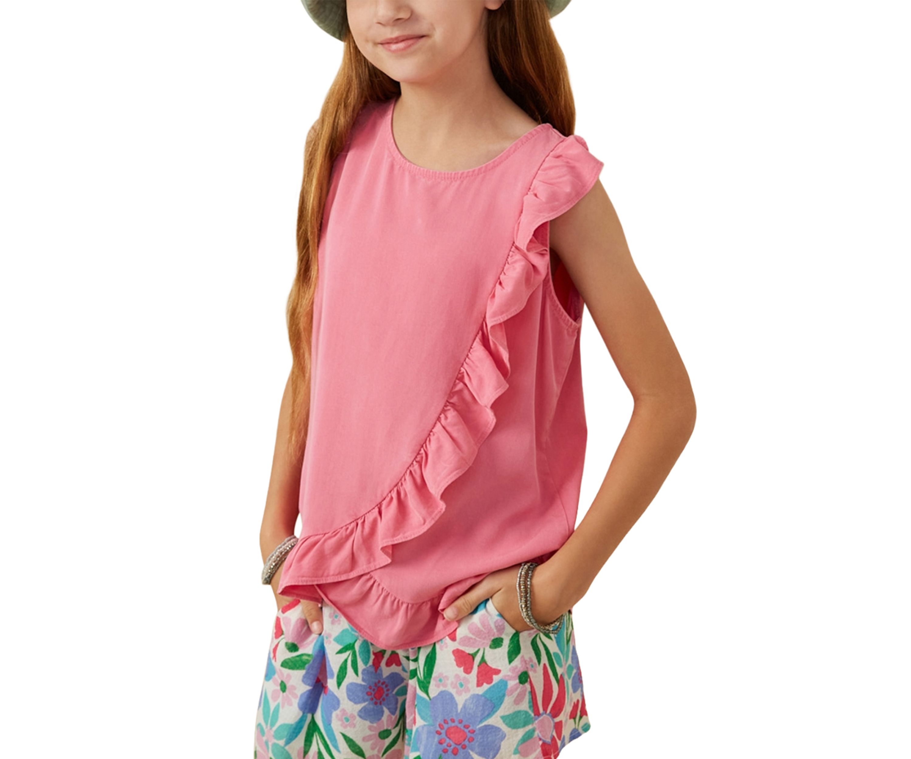Girls 7-16 Washed Ruffle Crew Neck Top 
