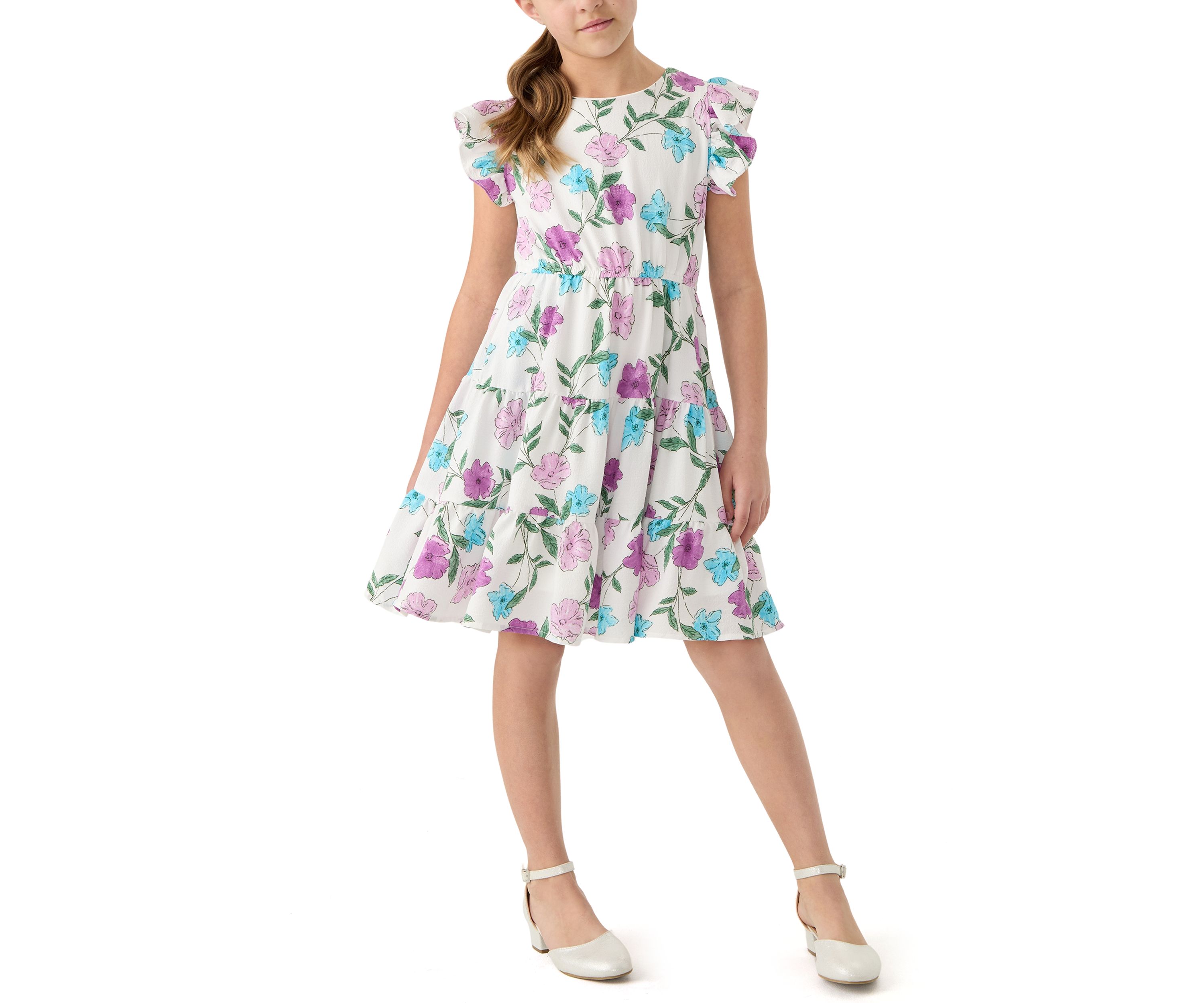 Girls 7-16 Floral Print Ruffle Dress