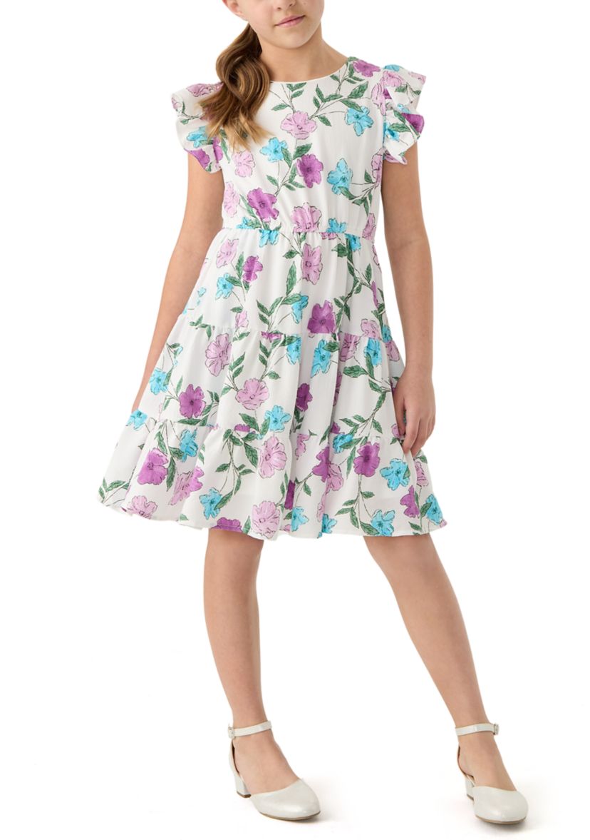 Girls 7-16 Floral Print Ruffle Dress